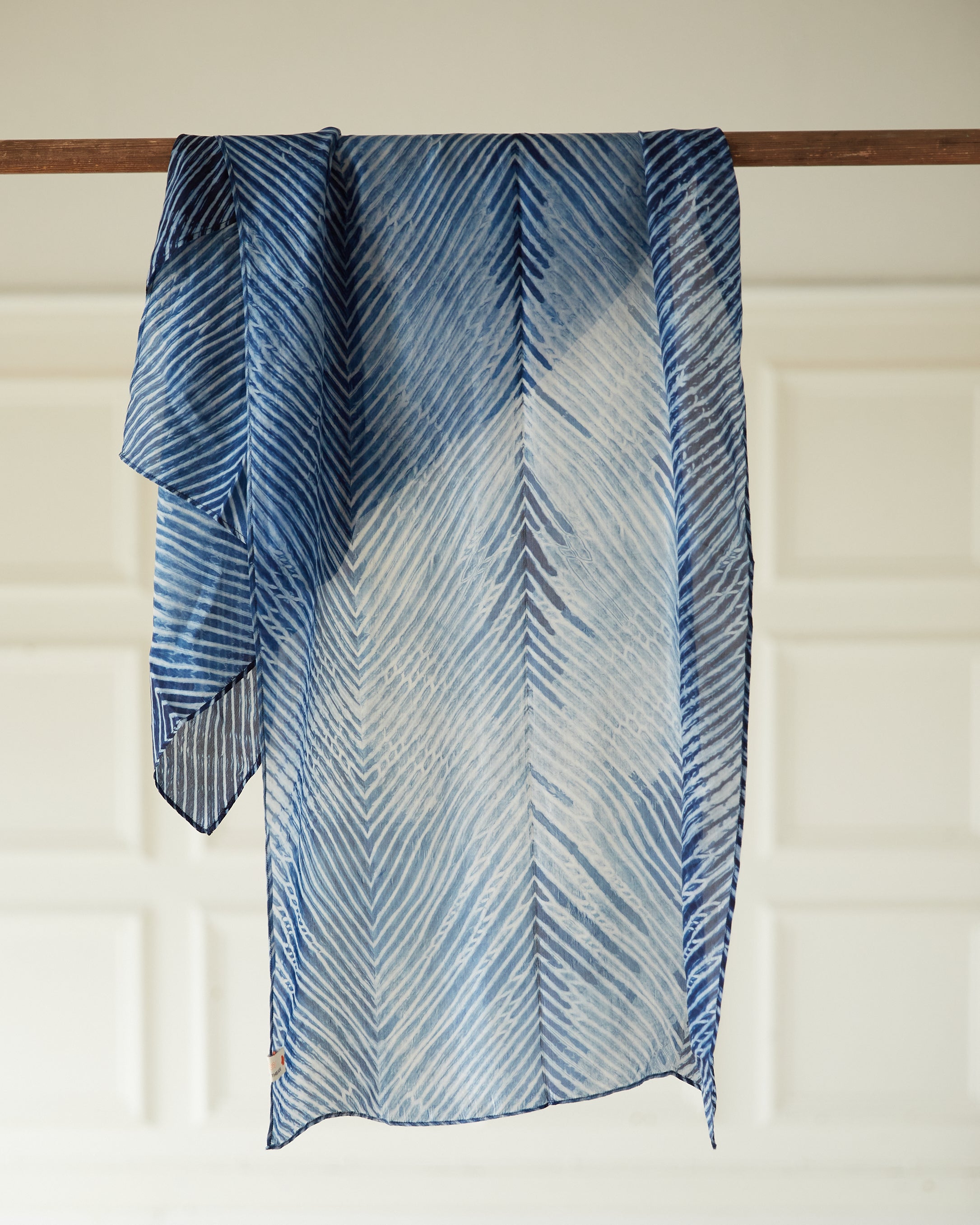 Arashi – Shibori Indigo Dyed Silk Shawl – Indigo Blue