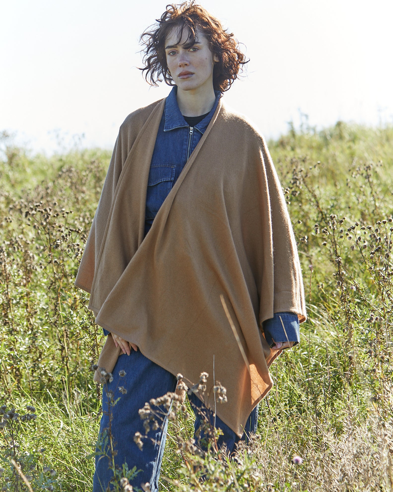 Kashmir poncho från Nepal, exklusiv, Camel beige