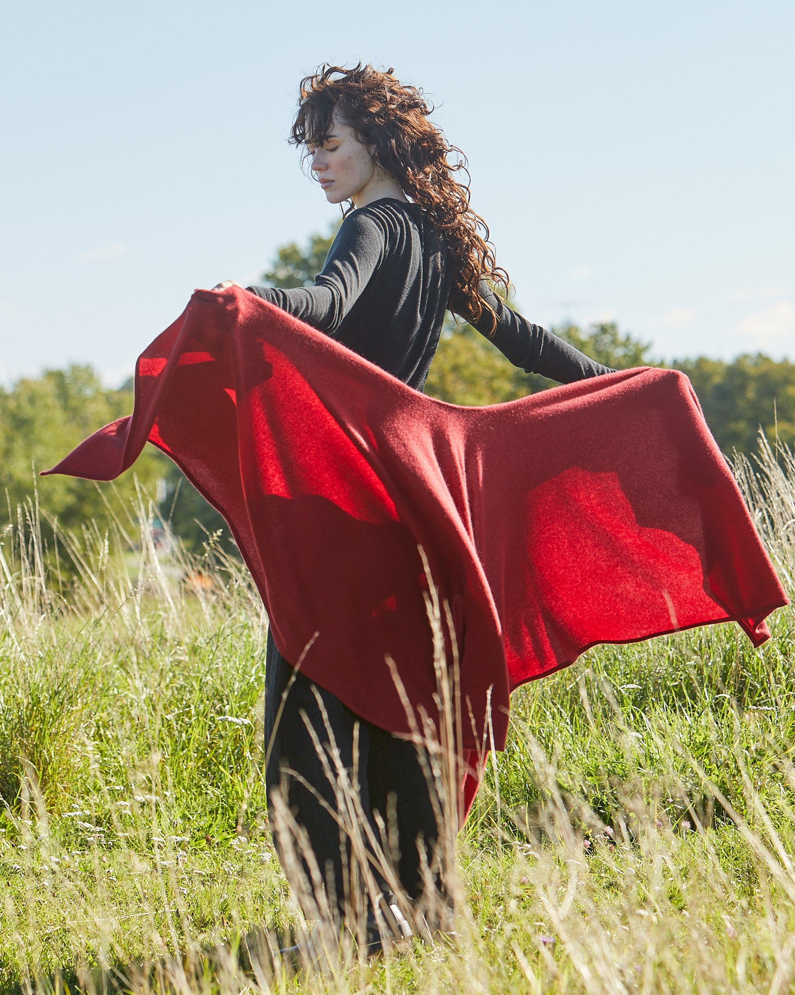 Kashmir poncho från Nepal, exklusiv, Nepal röd