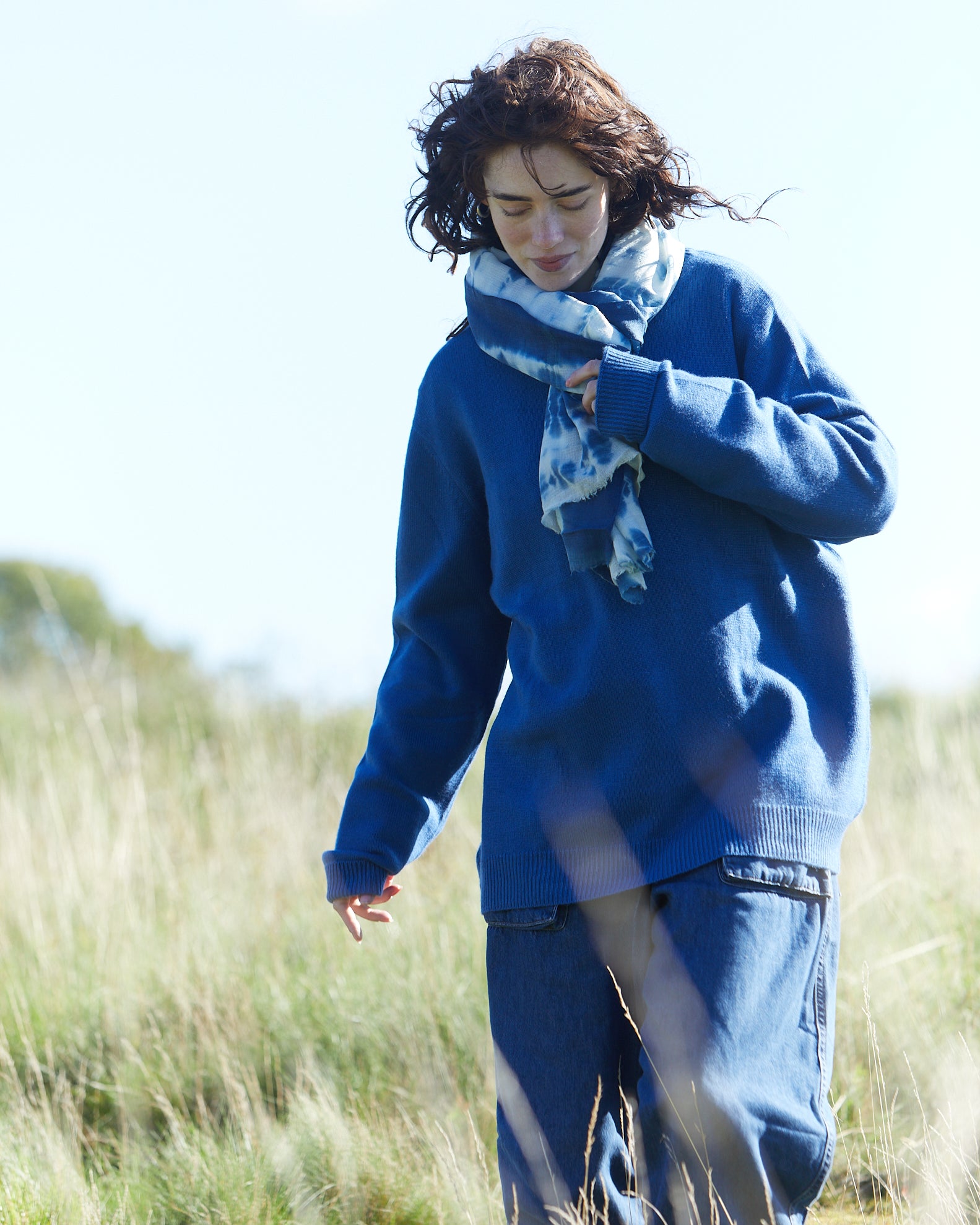 CASHMERE SWEATER FROM NEPAL, EXCLUSIVE, UNISEX, HIMALAYA BLUE