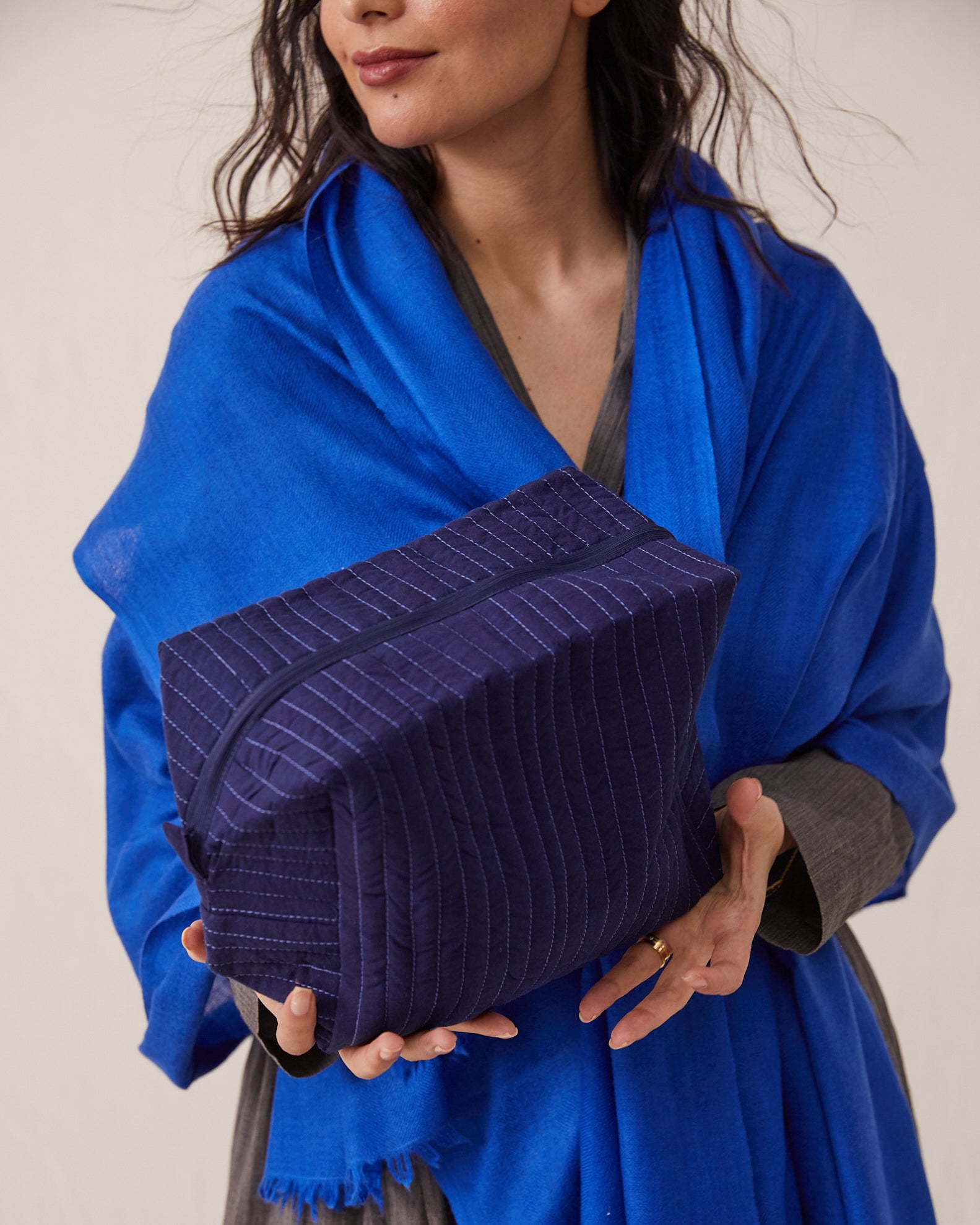 Spacious Indigo Toiletry Bag, Patchwork or Striped