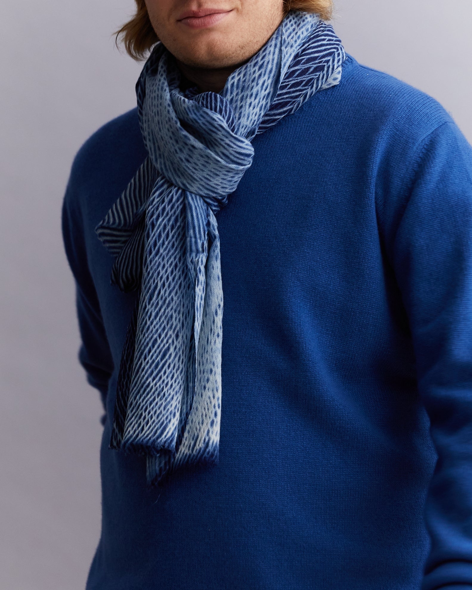 Arashi Shibori Indigo Pashmina Wool Shawl