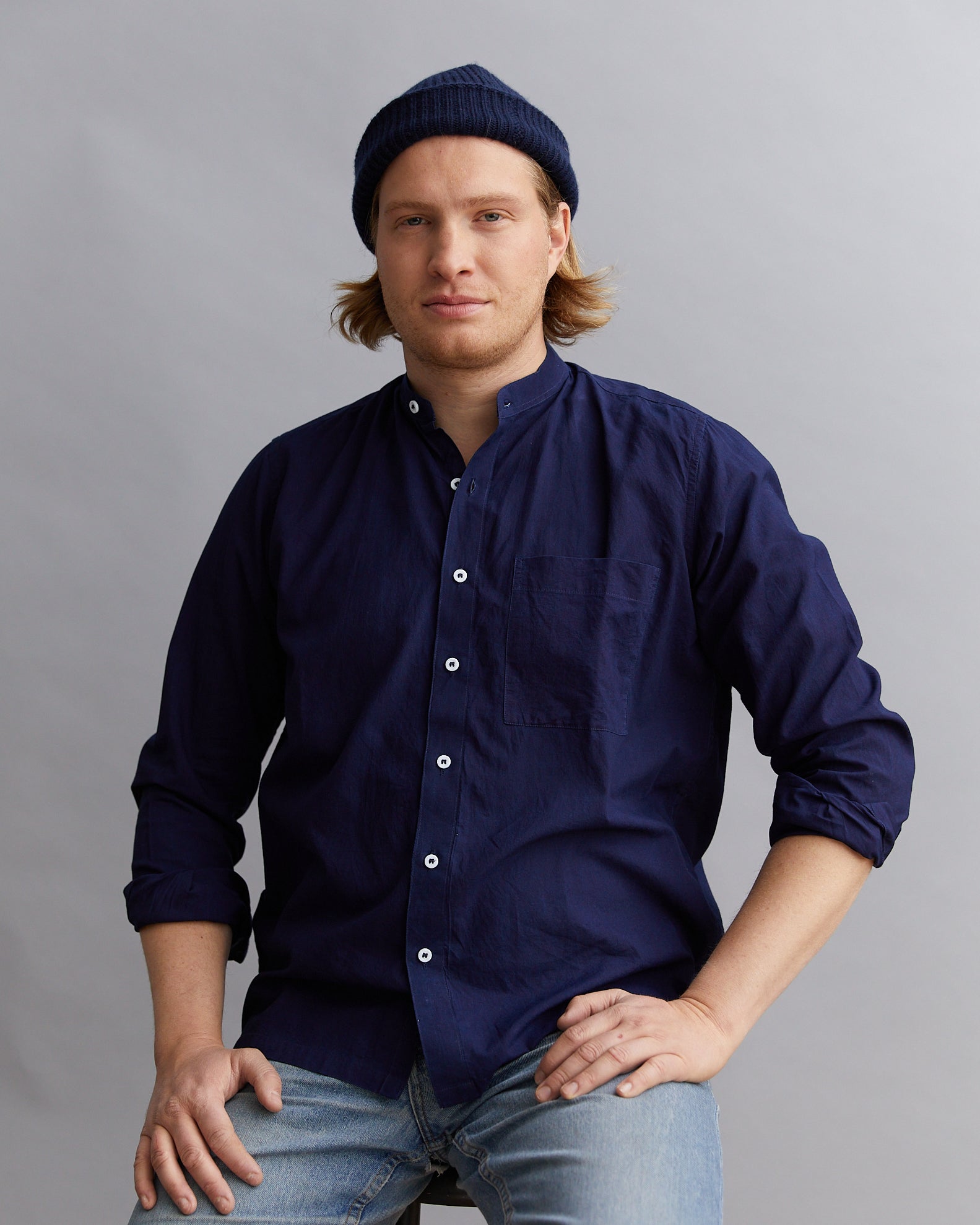 Skjorta färgad med naturlig indigo, bomull, unisex