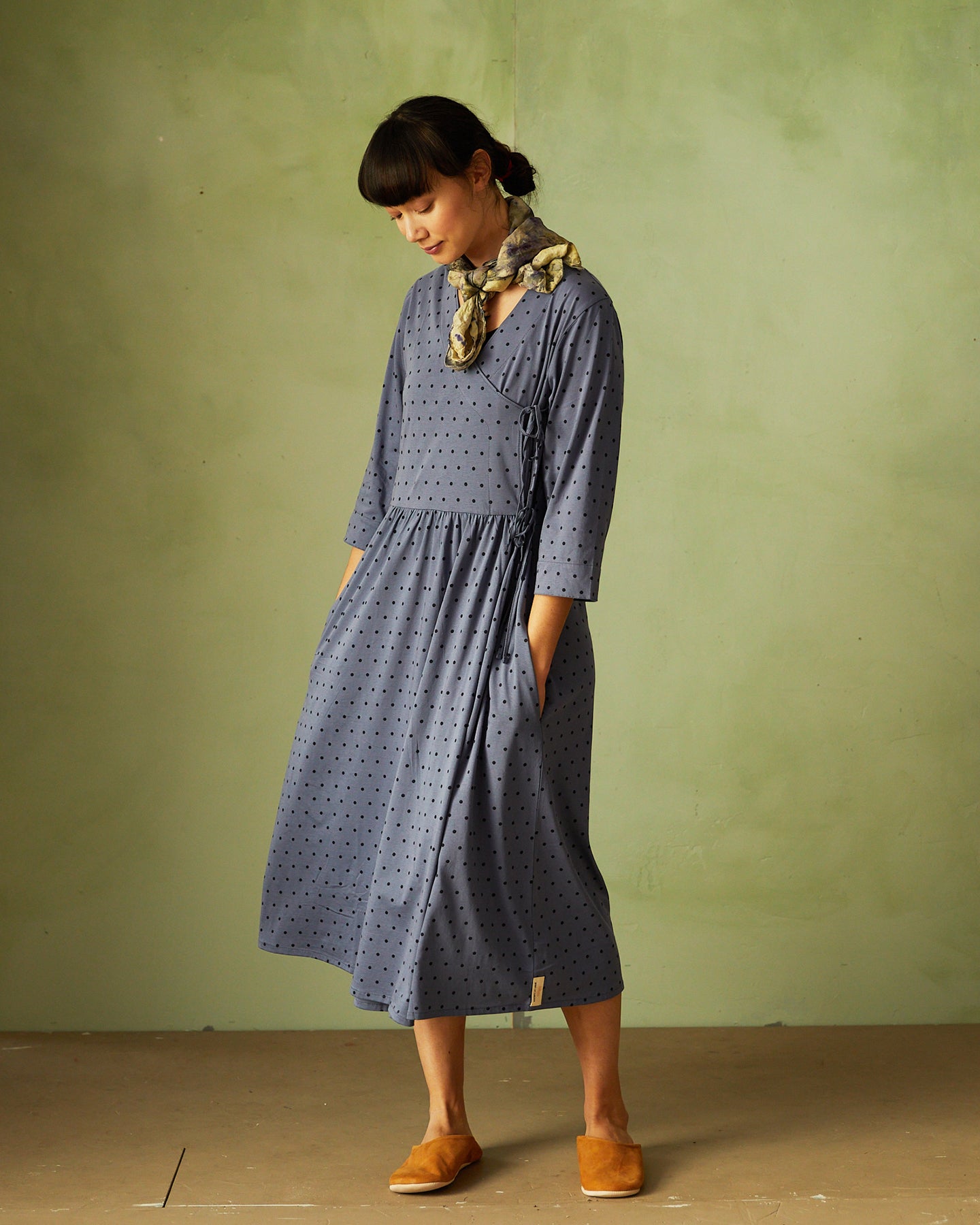 Dotted, cotton jersey wrap dress - Vintage indigo