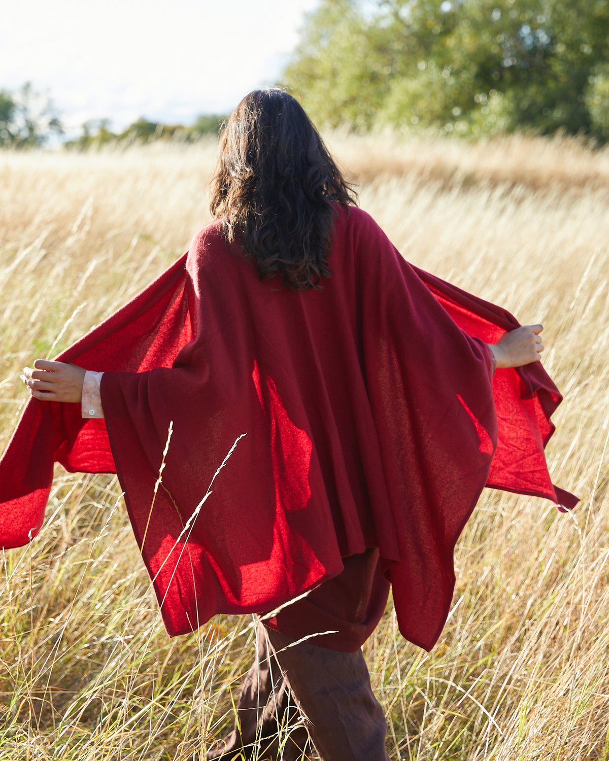 Cashmere poncho from Nepal, exclusive, Nepal Red