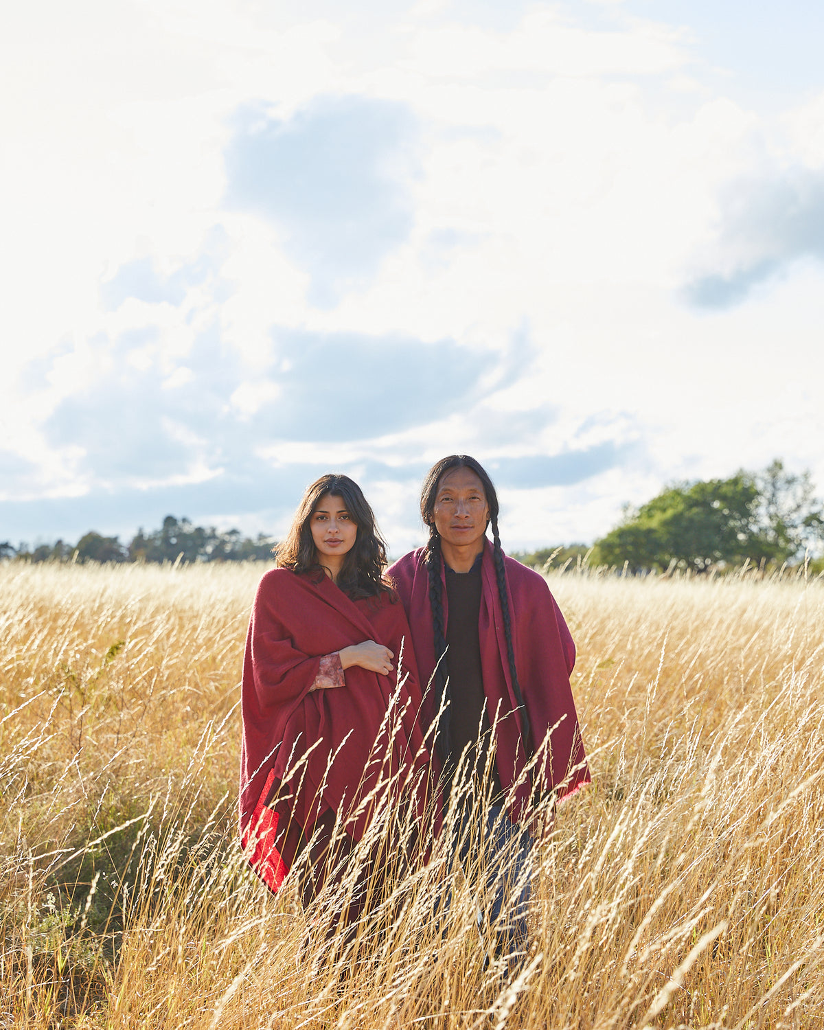 Cashmere poncho from Nepal, exclusive, Nepal Red
