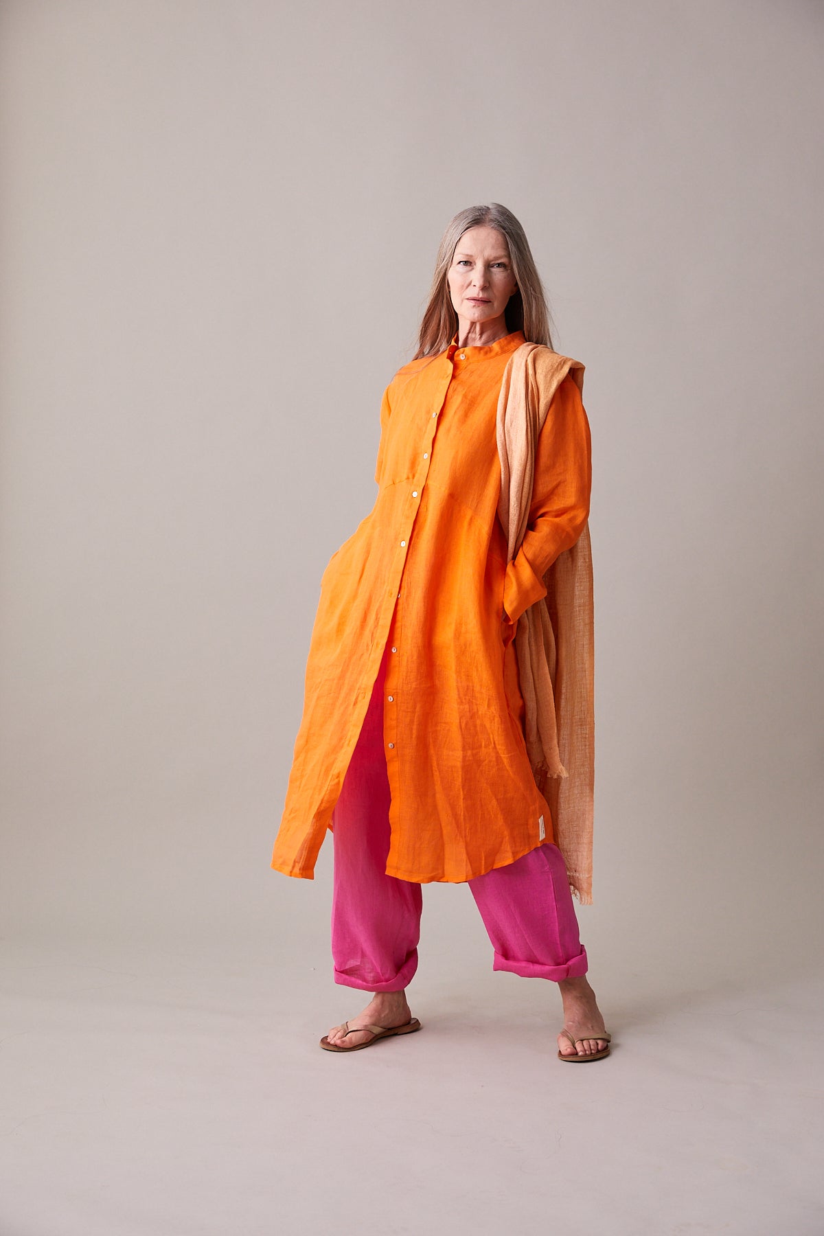 Long, Fine Linen Shirt – Tiger Orange