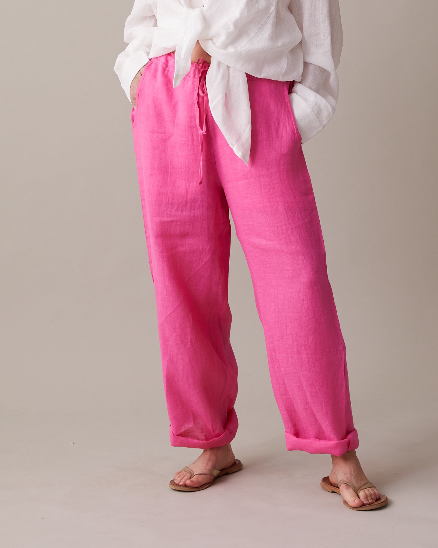 Klassisk byxa i härligt linne (unisex) – rosa