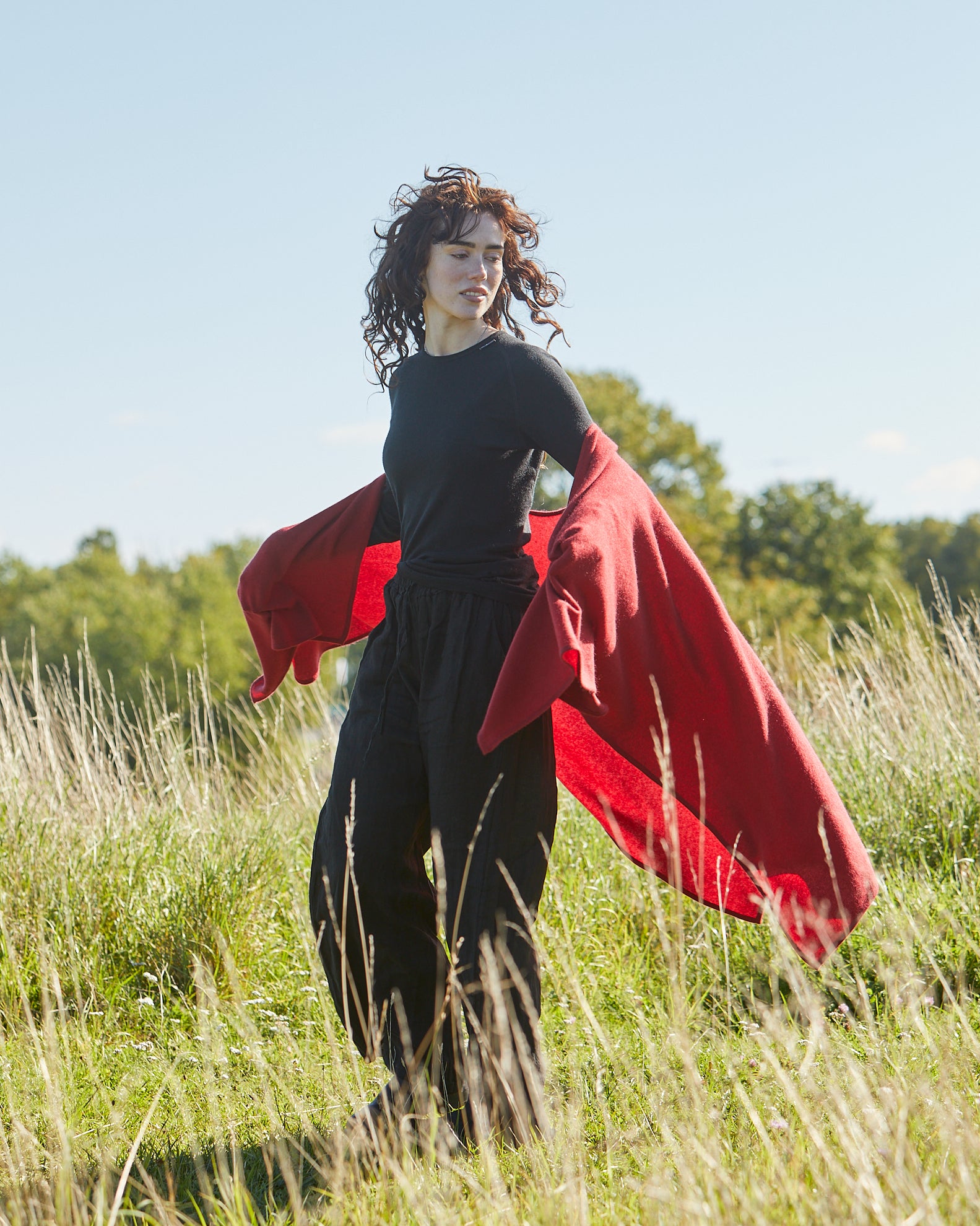 Kashmir poncho från Nepal,  exklusiv,  Nepal röd