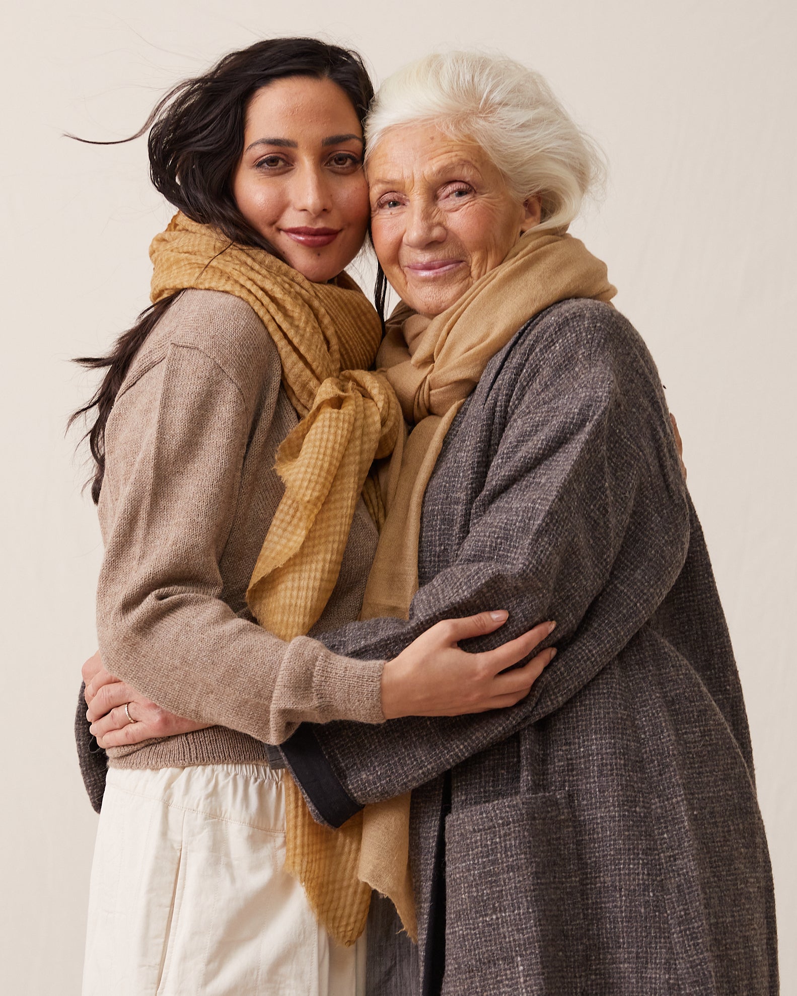 Arashi Shibori Indigo Pashmina Wool Shawl –  Beige