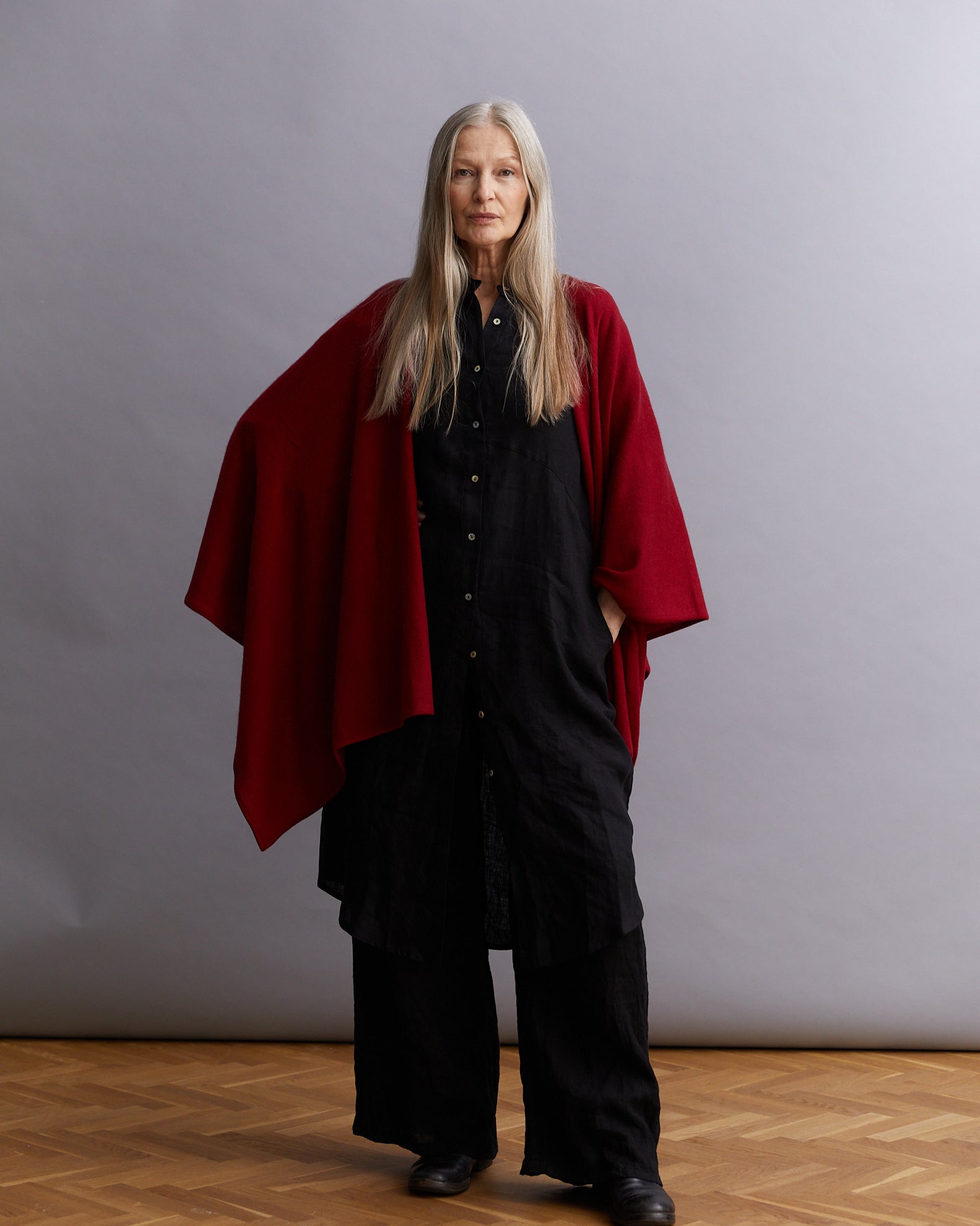 Kashmir poncho från Nepal,  exklusiv,  Nepal röd