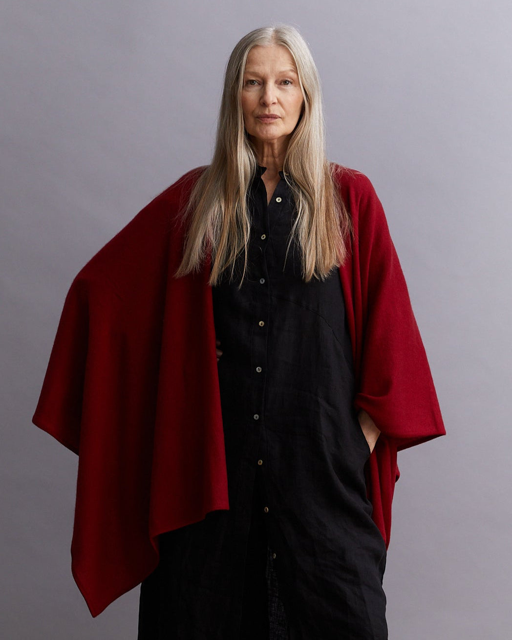 Kashmir poncho från Nepal, exklusiv, Nepal röd