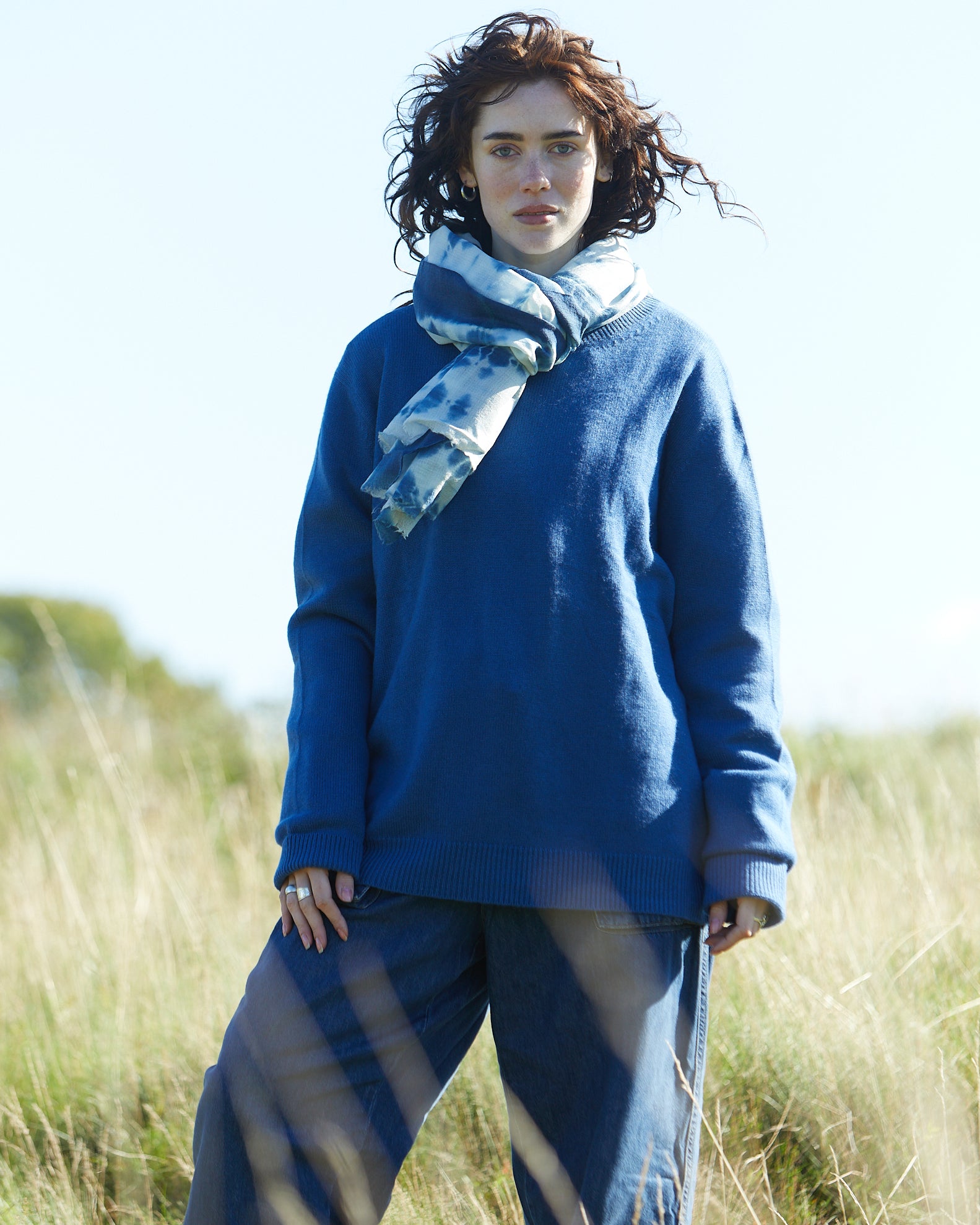 CASHMERE SWEATER FROM NEPAL, EXCLUSIVE, UNISEX, HIMALAYA BLUE
