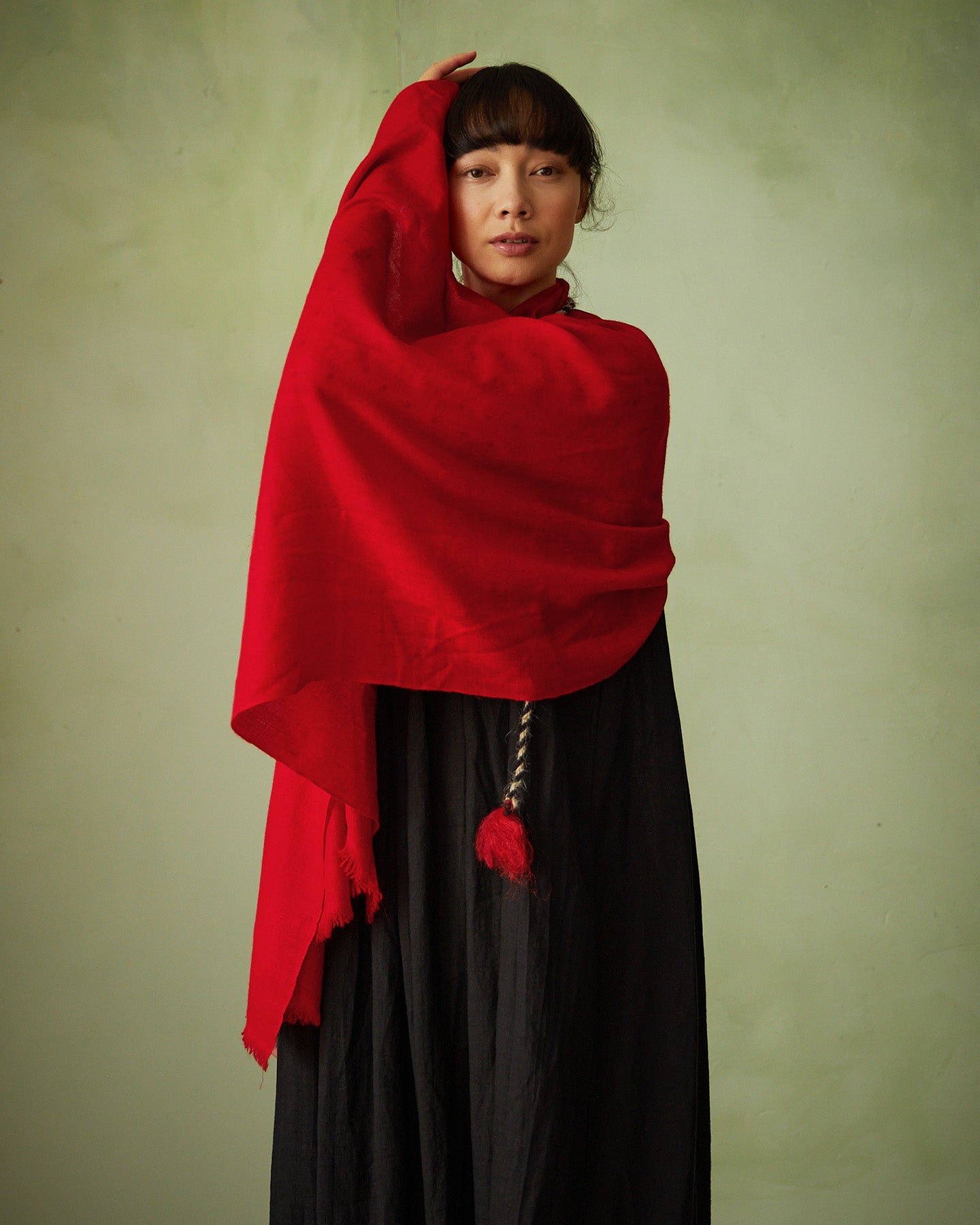Pashmina Shawl from Ladakh, Kashmir - Exclusive 70 x 200 cm, Japan Red