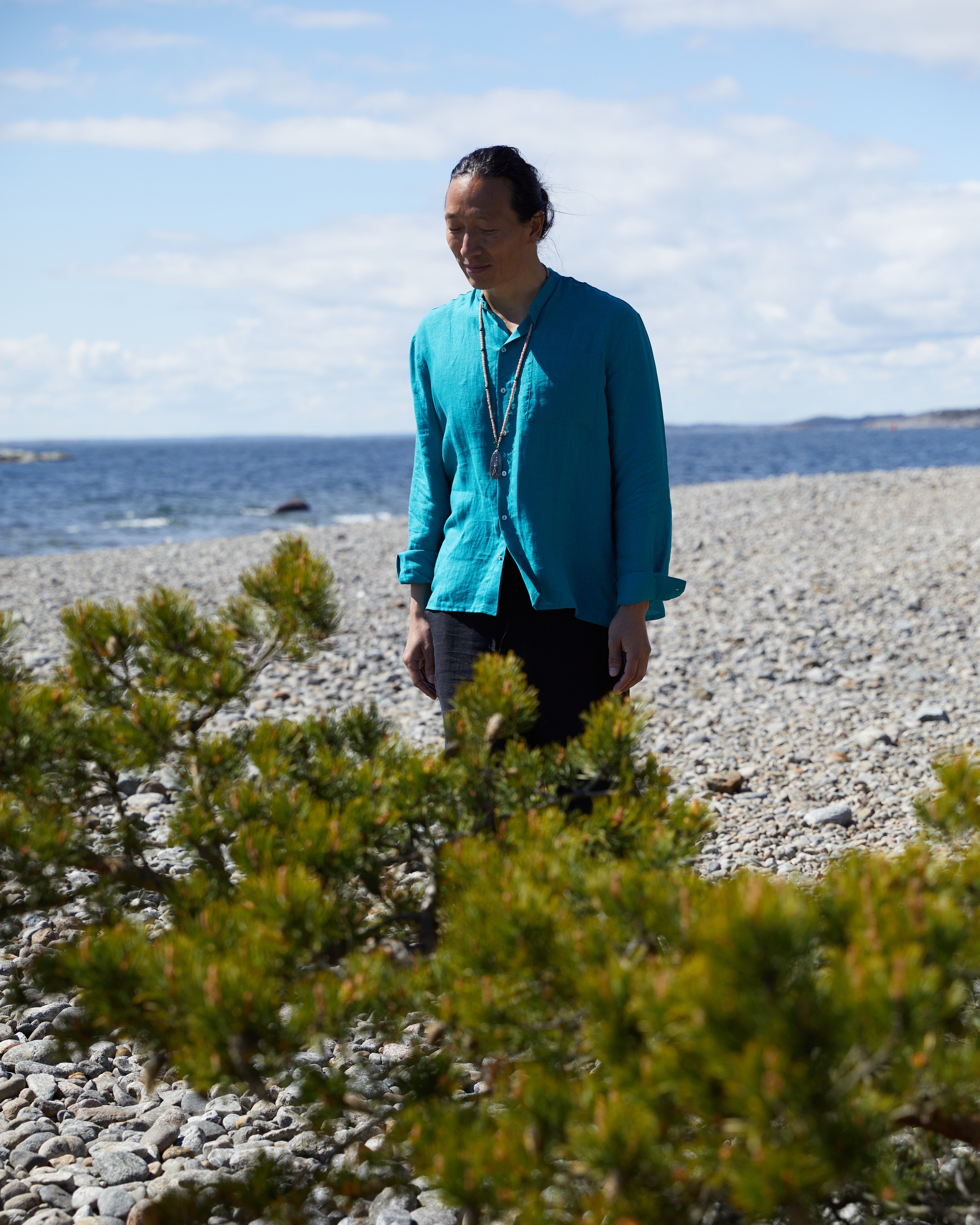 Klassisk murarskjorta i härligt linne (unisex) – Ocean Turquoise