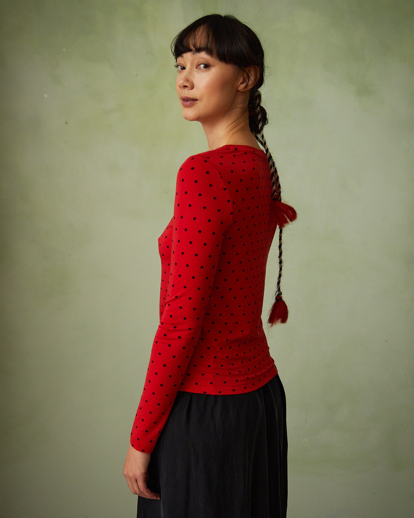 Dotted top of silky Lyocell sourced from European forests - Japan red