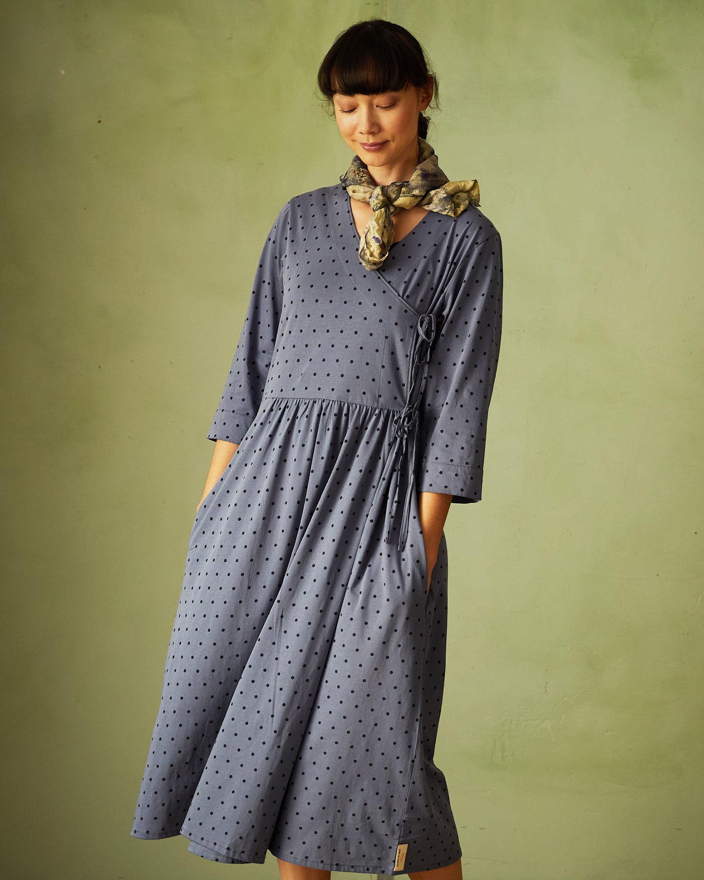 Dotted, cotton jersey wrap dress - Vintage indigo