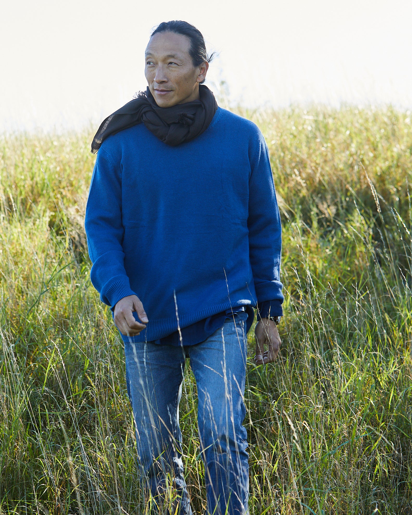 CASHMERE SWEATER FROM NEPAL, EXCLUSIVE, UNISEX, HIMALAYA BLUE