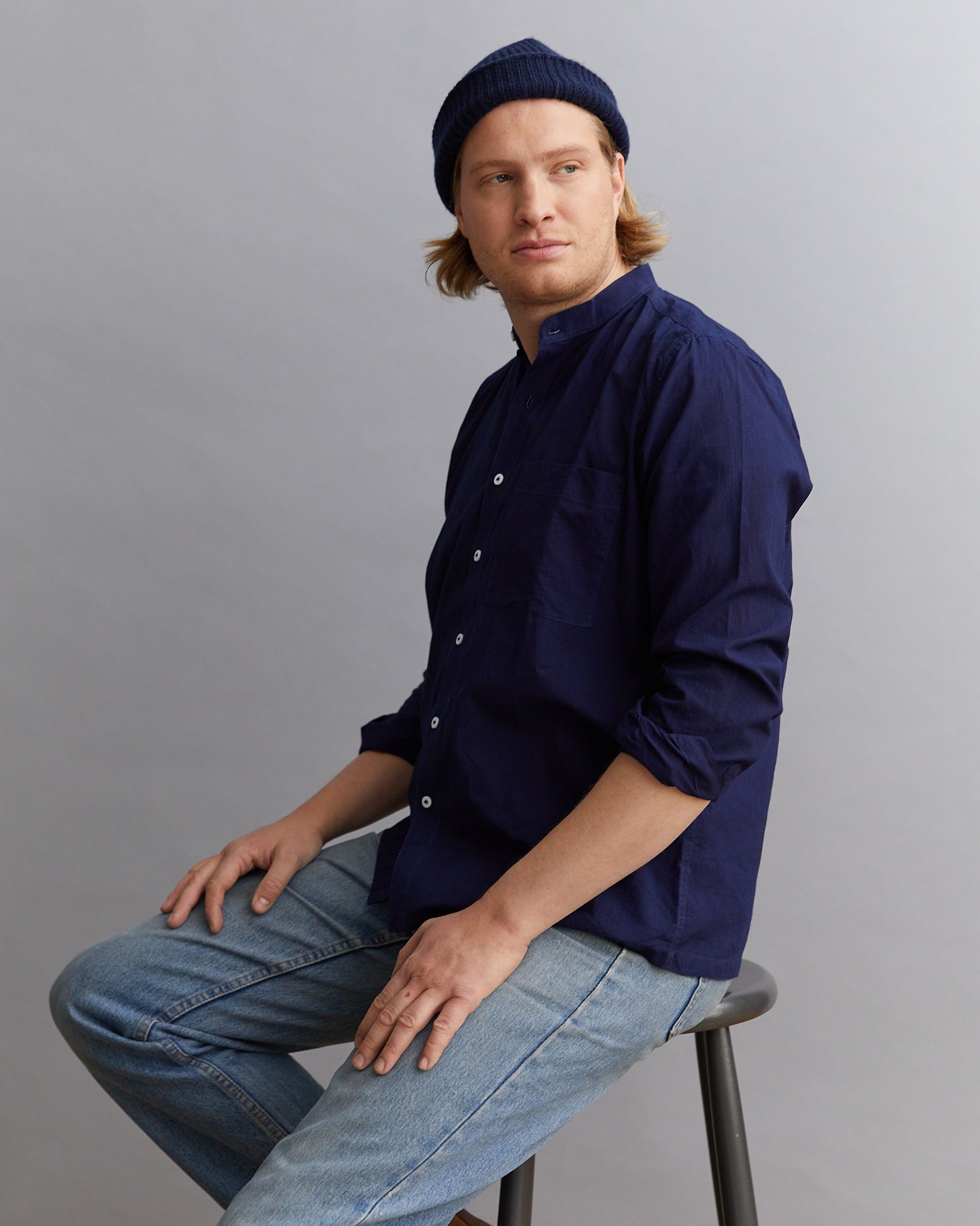 Shirt dyed with natural indigo, cotton, unisex