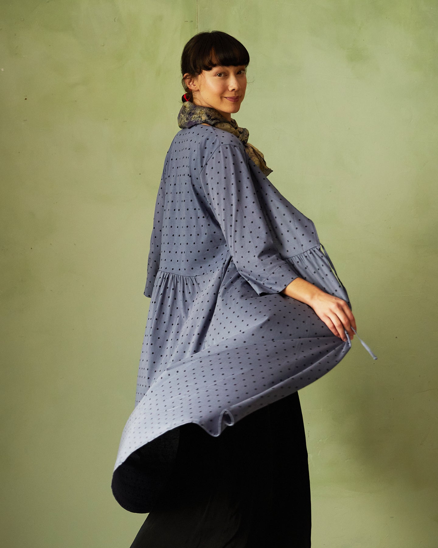 Dotted, cotton jersey wrap dress - Vintage indigo