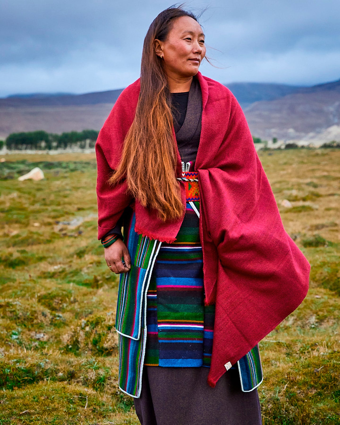 Sjal i jak & merinoull från Himachal Pradesh – engelsk röd