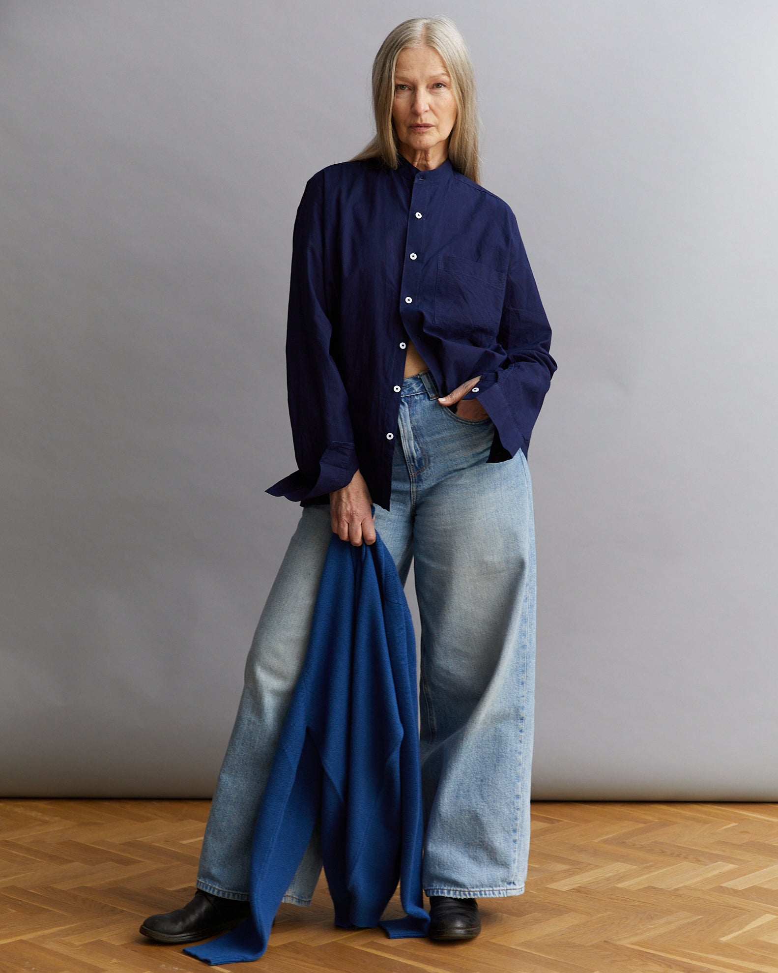 Skjorta färgad med naturlig indigo, bomull, unisex