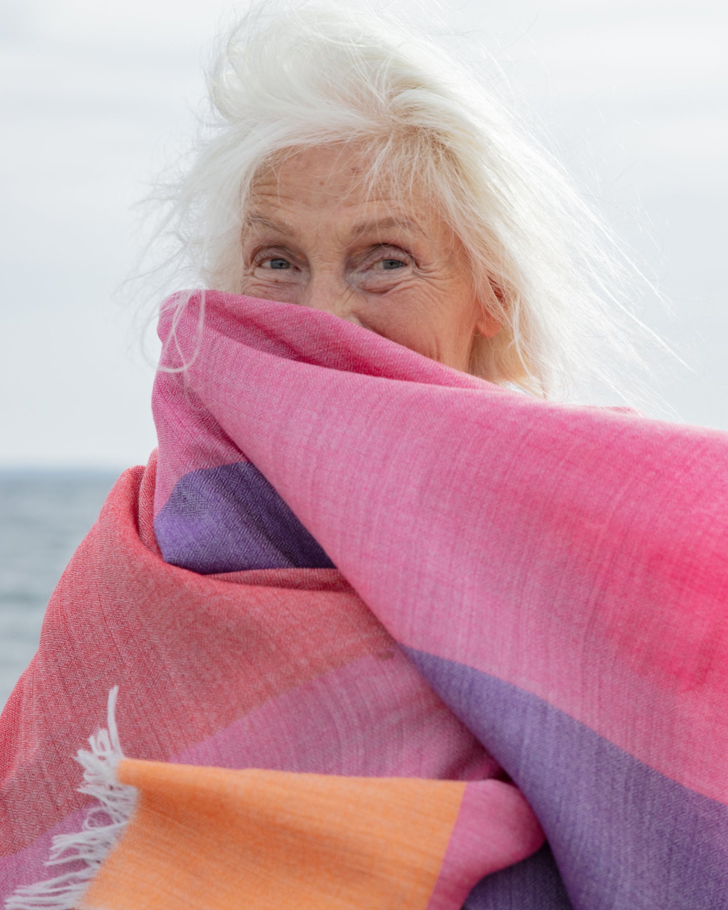 Striped Handwoven Shawl from Kashmir- Red, Pink, Orange, Purple