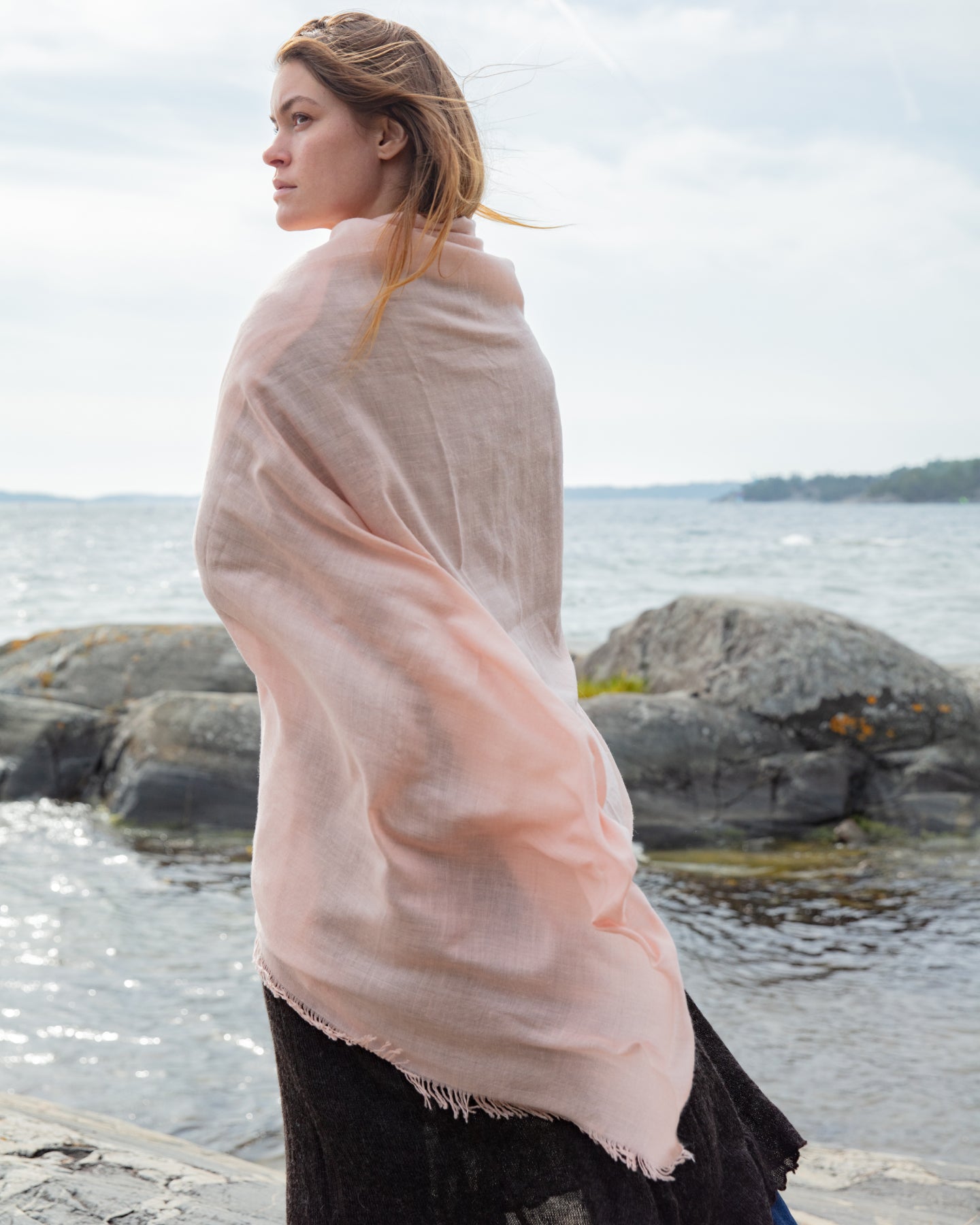 Pashmina Shawl from Ladakh, Kashmir – Exclusive 100 x 200 cm, Light Pink