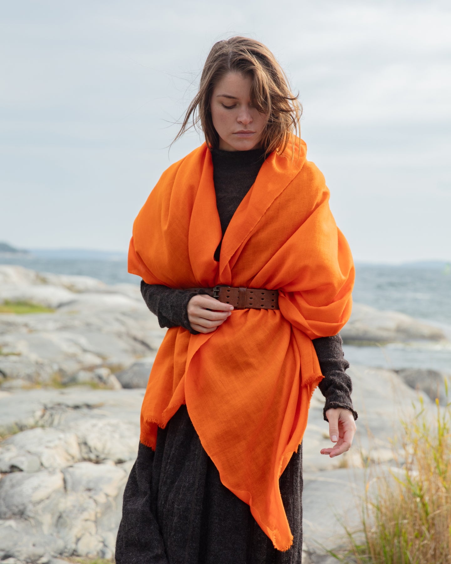 Pashmina sjal från Ladakh, Kashmir – exklusiv 70 x 200 cm, Orange