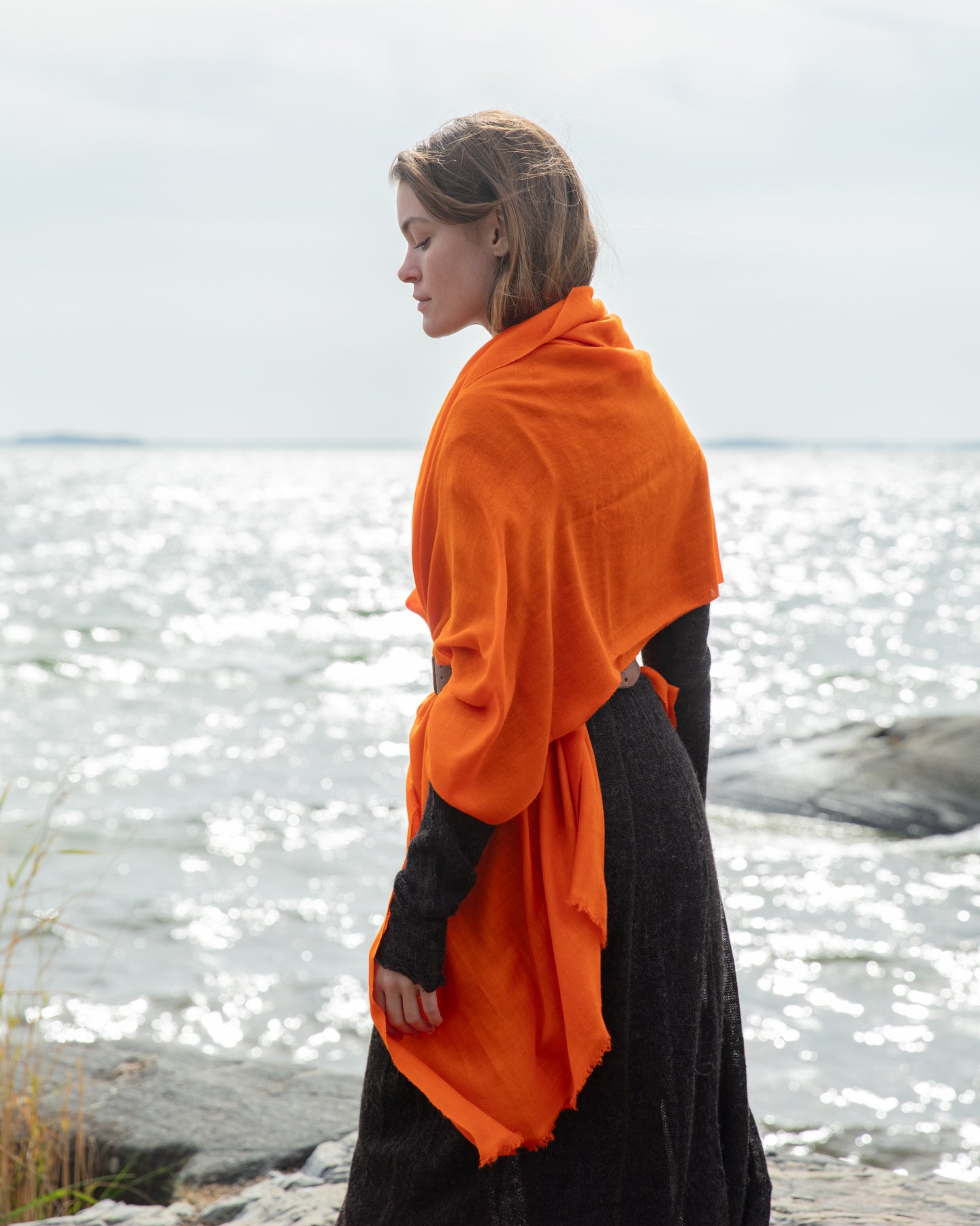 Pashmina sjal från Ladakh, Kashmir – exklusiv 70 x 200 cm, Orange