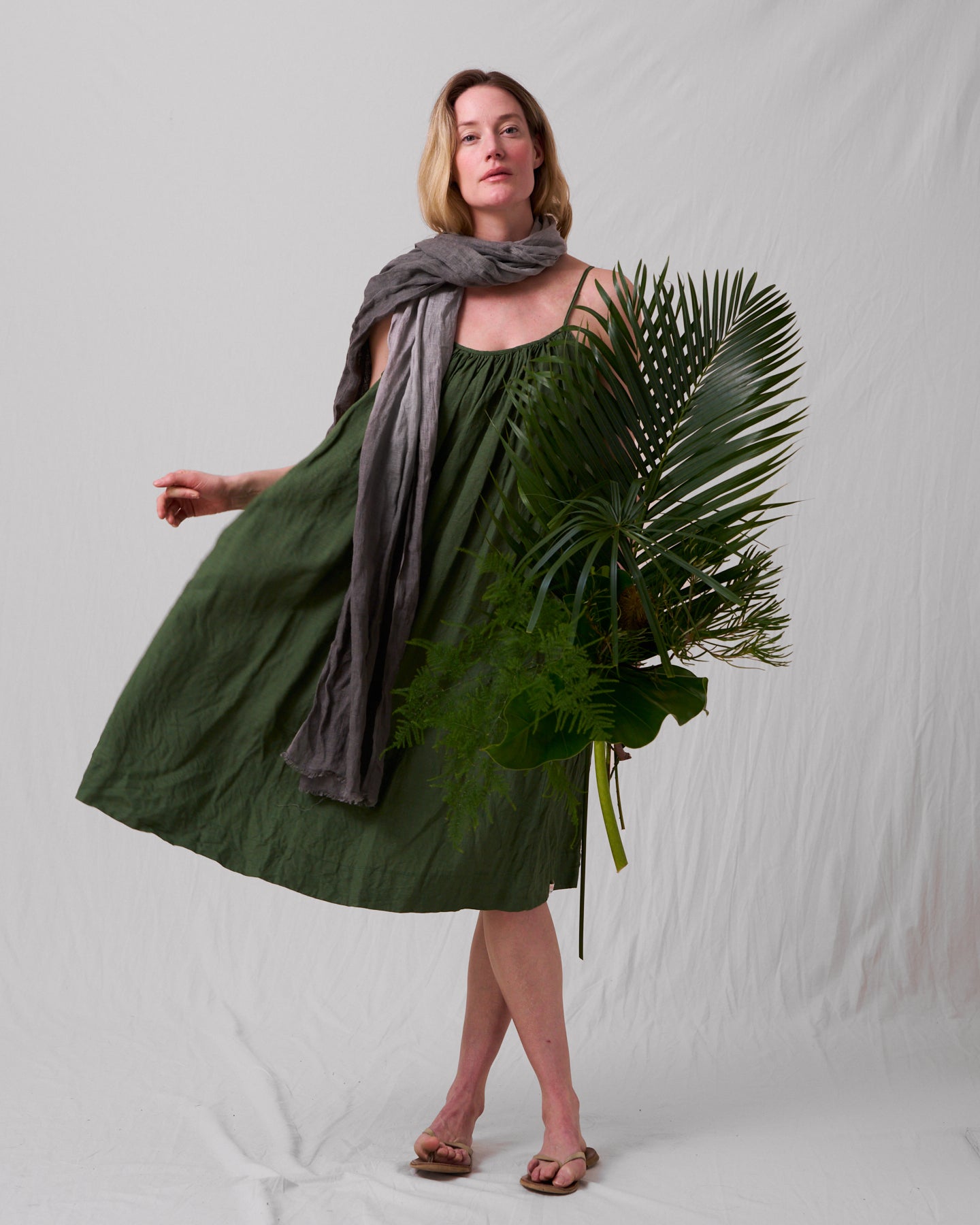 Fine Linen Sundress – Forest Green