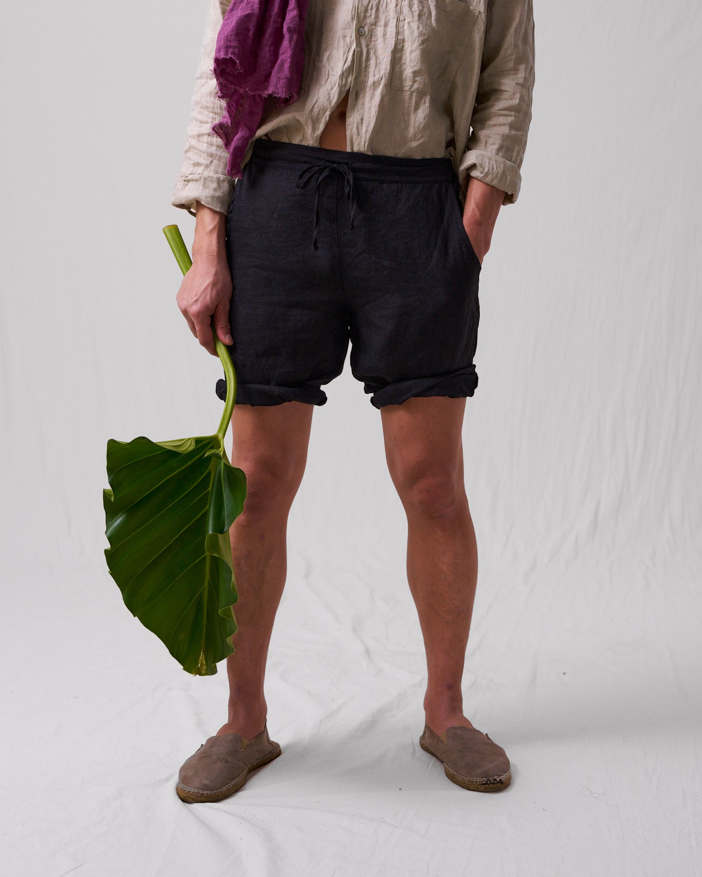 Shorts i härligt linne, unisex – svart