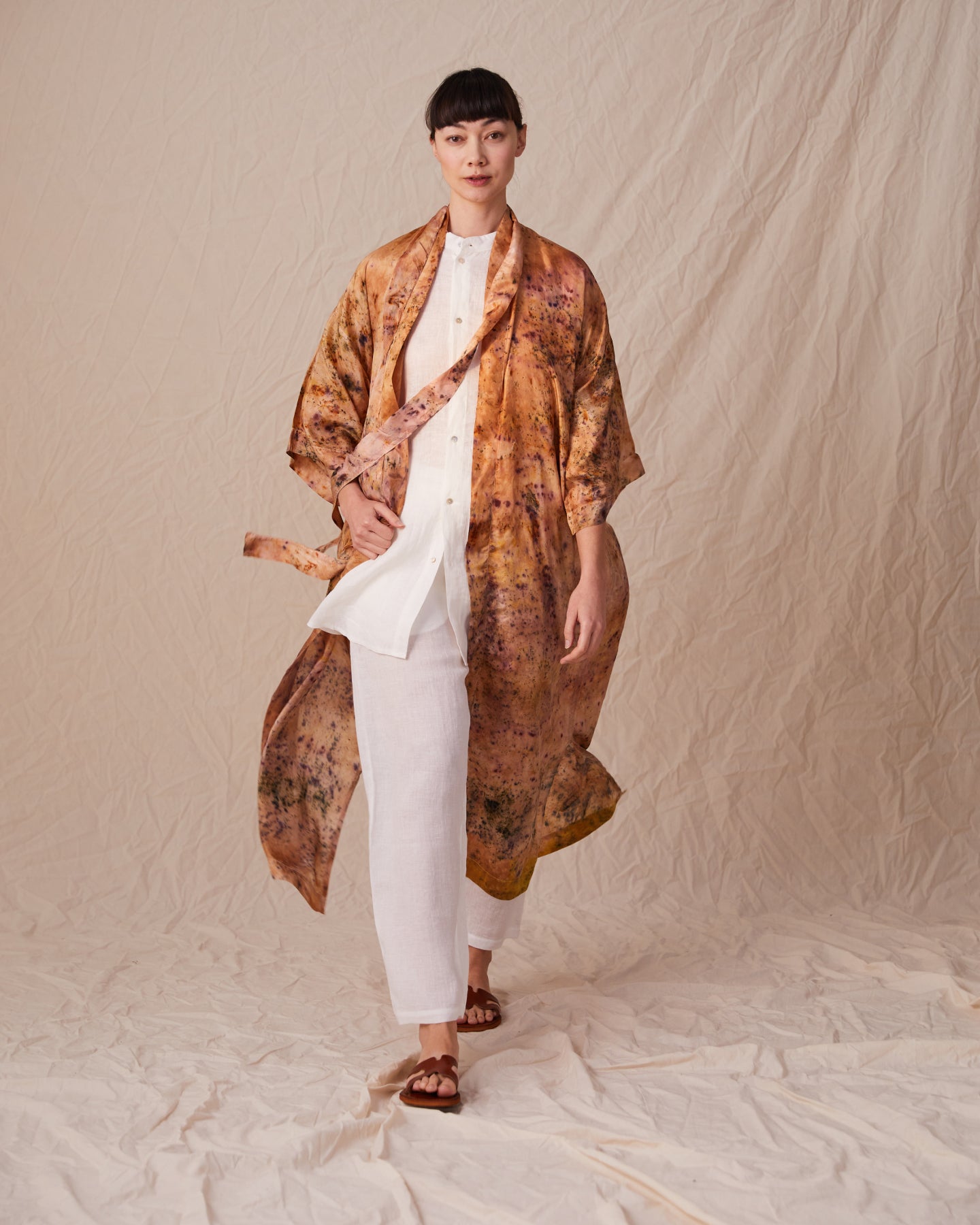 Kimono in silk naturally coloured, earth  brown