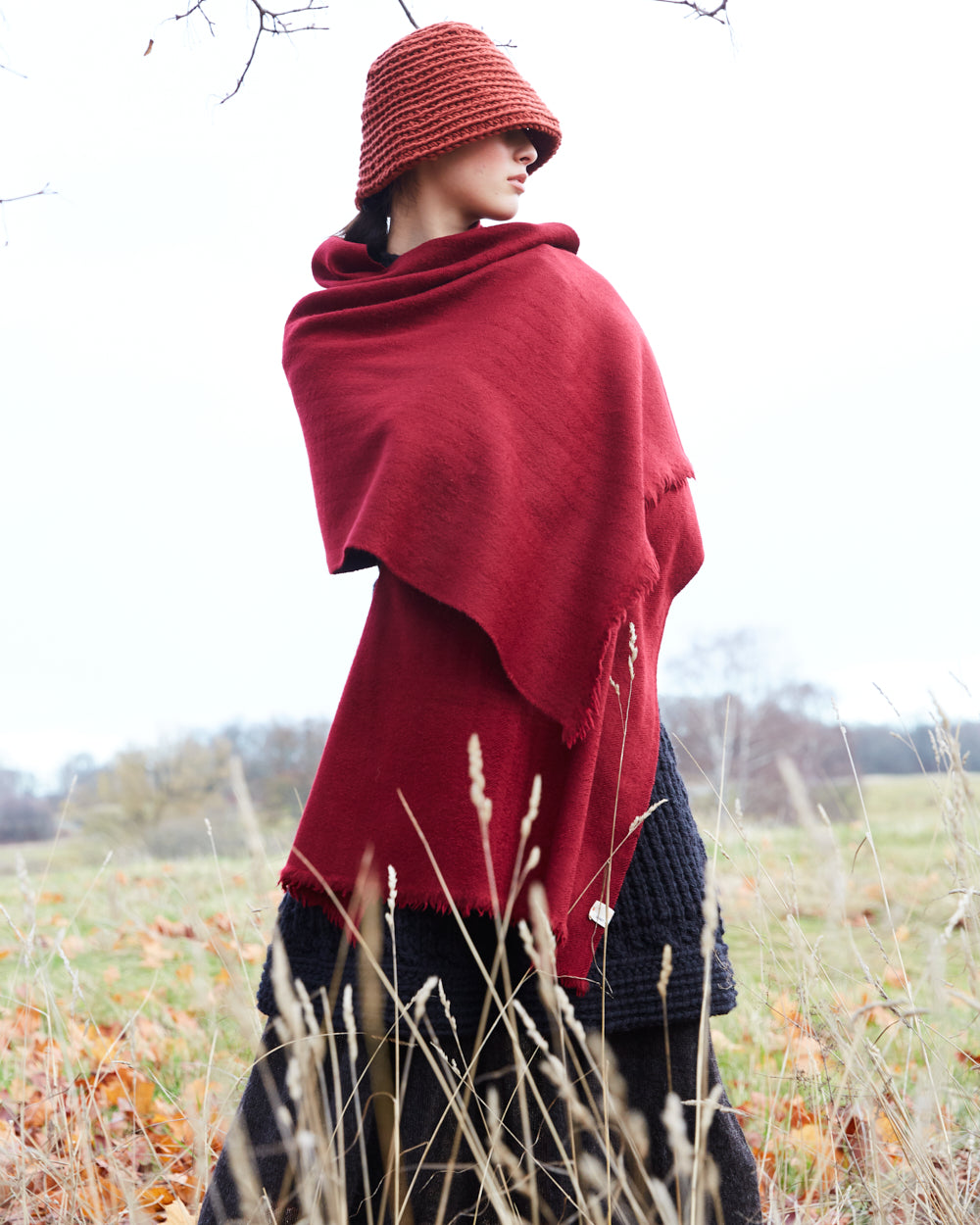 Sjal i jak & merinoull från Himachal Pradesh – engelsk röd