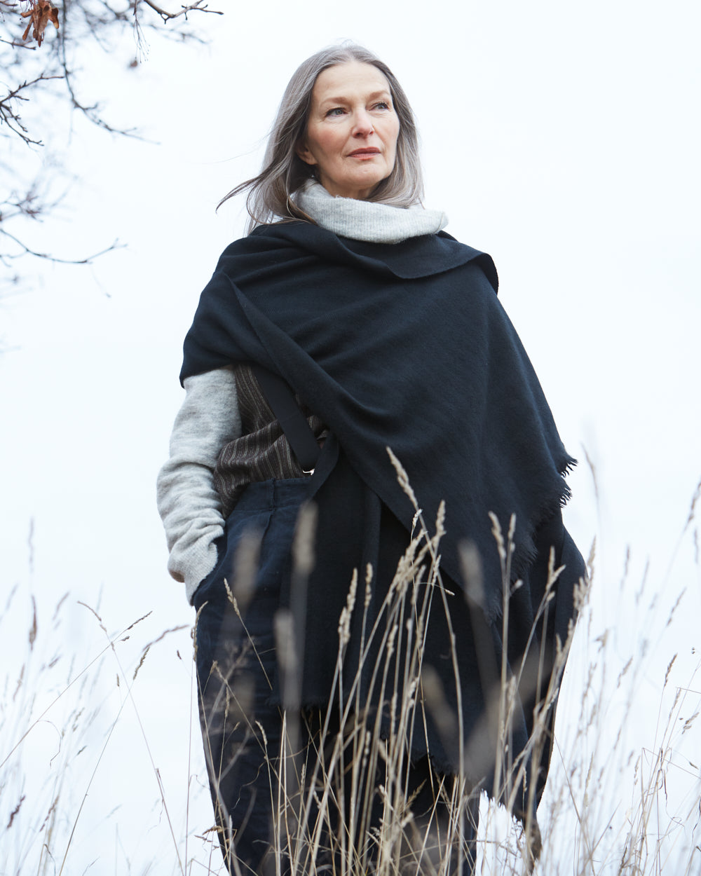 Yak and Merino Wool Shawl from Himachal Pradesh – Obsedian Black