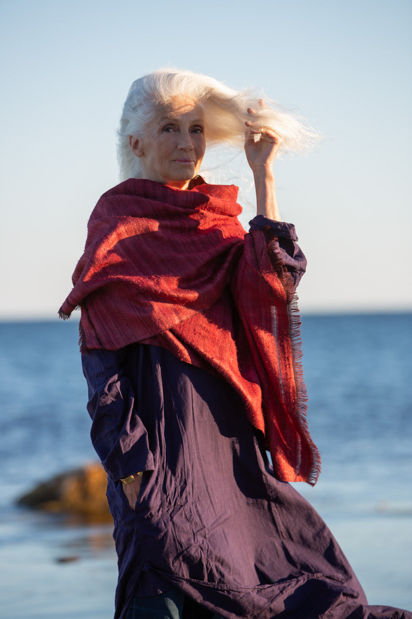 No. 1 Wild Silk and West Bengali Merino Wool Shawl – English Red