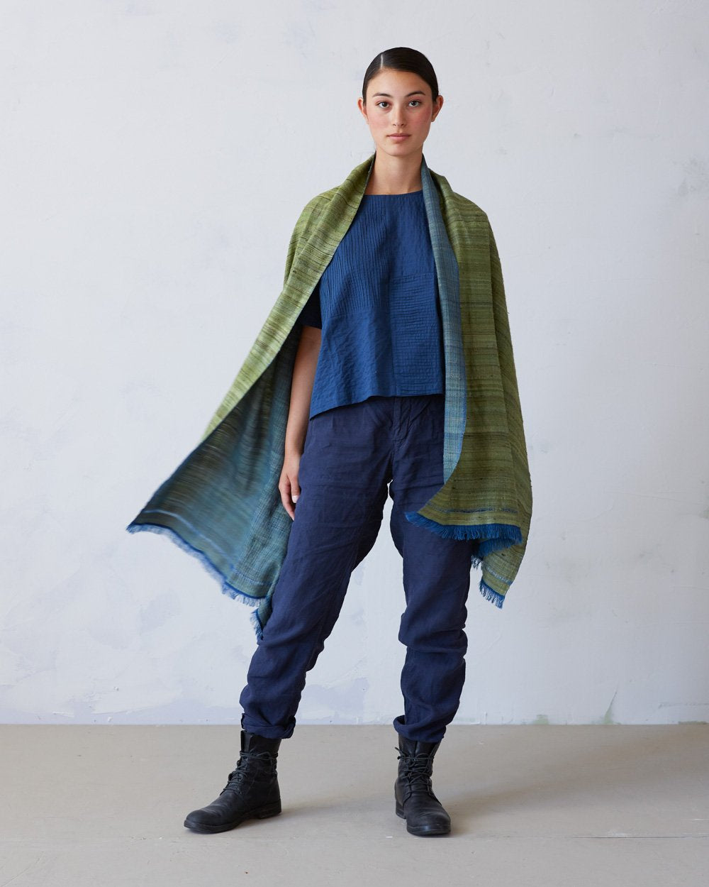 No. 1 Wild Silk and West Bengali Merino Wool Shawl – Pine Green