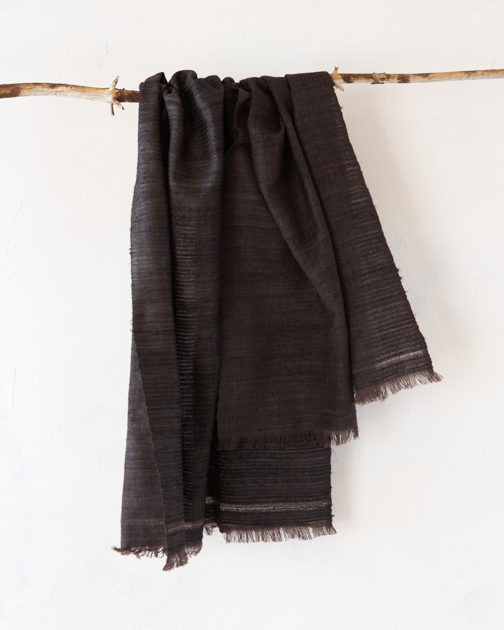 No. 1 Wild Silk and West Bengali Merino Wool Shawl – Obsidian Black