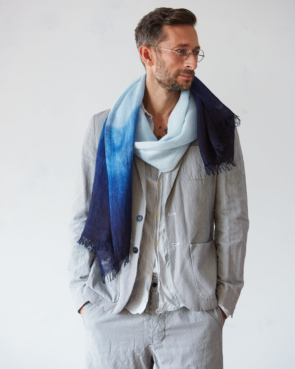 “Himalayan Mountains” Indigo-dyed Linen Shawl – Limited Edition