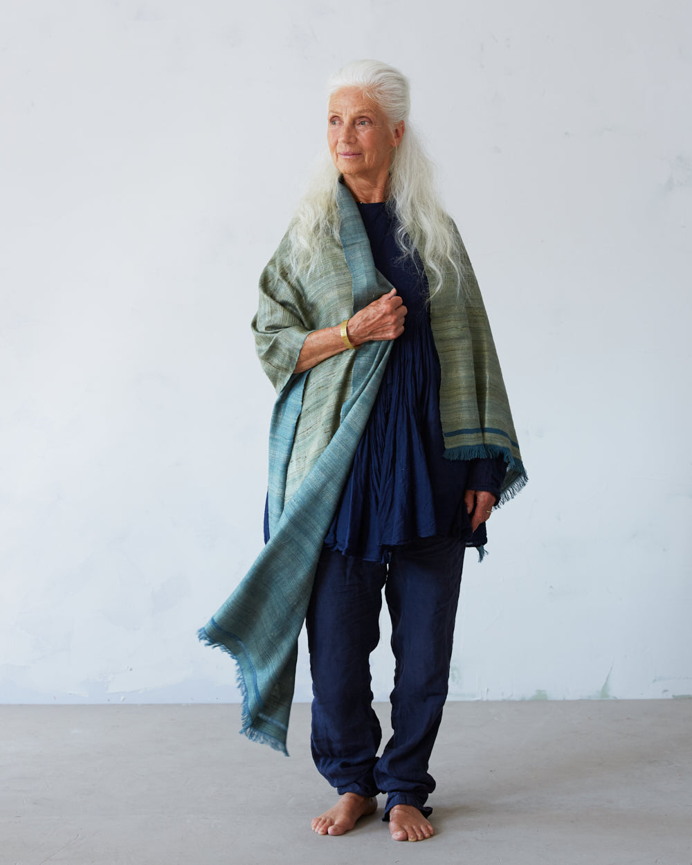 No. 1 Wild Silk and West Bengali Merino Wool Shawl – Eucalyptus