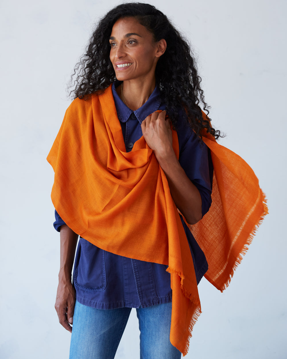 ”Pema” sjal i merinoull från Västbengalen – orange