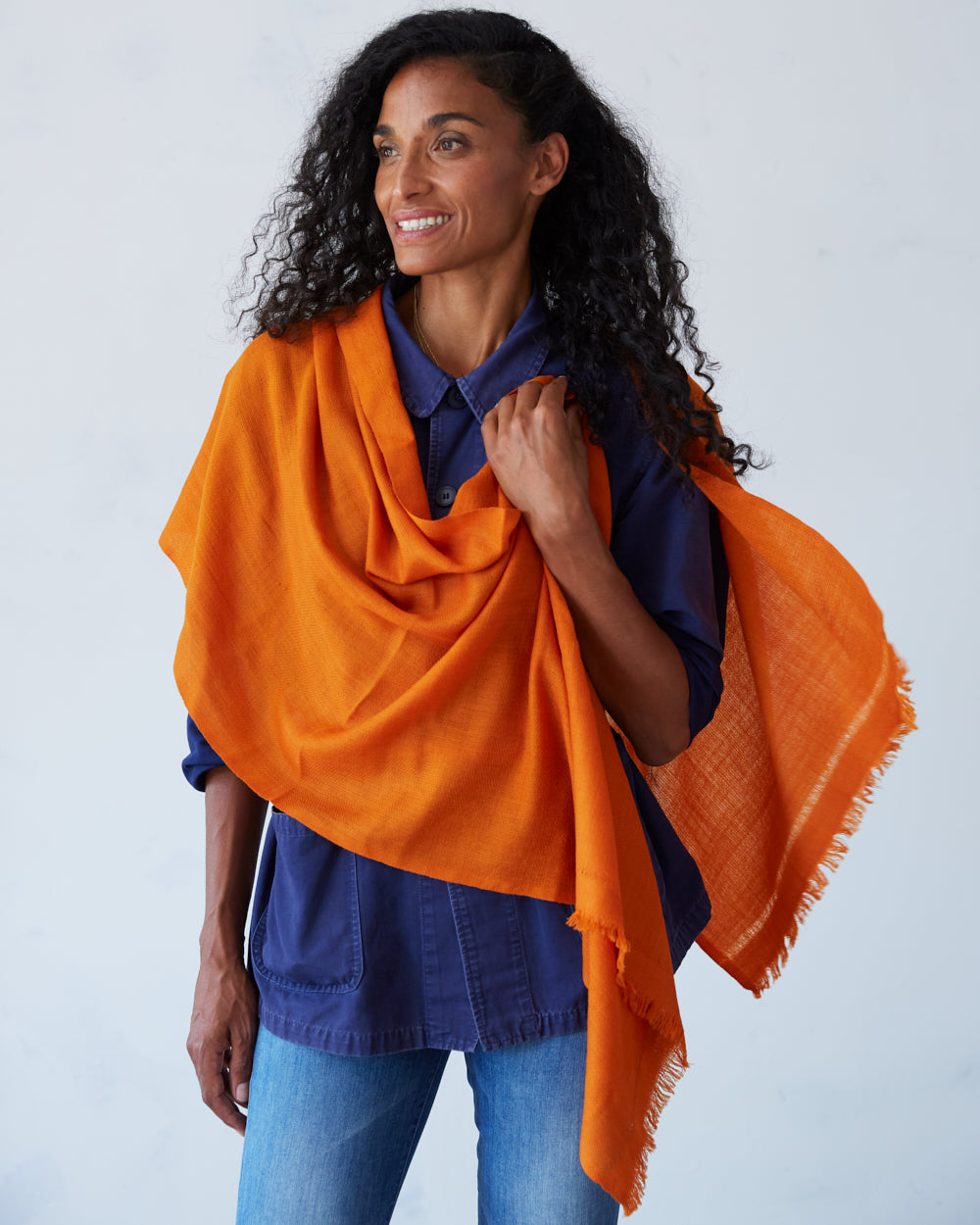 Pema West Bengali Merino Wool Shawl in Orange