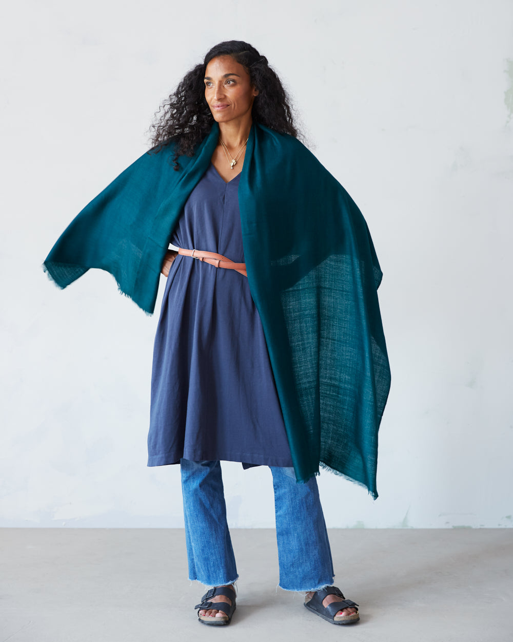 Silk and Himachali Merino Wool Shawl – Pine Green