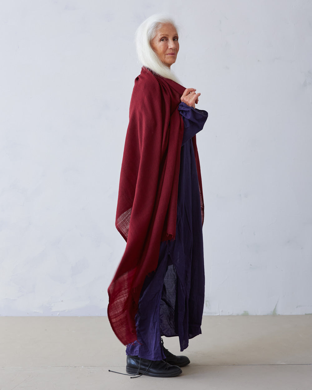 Pema West Bengali Merino Wool Shawl – English Red