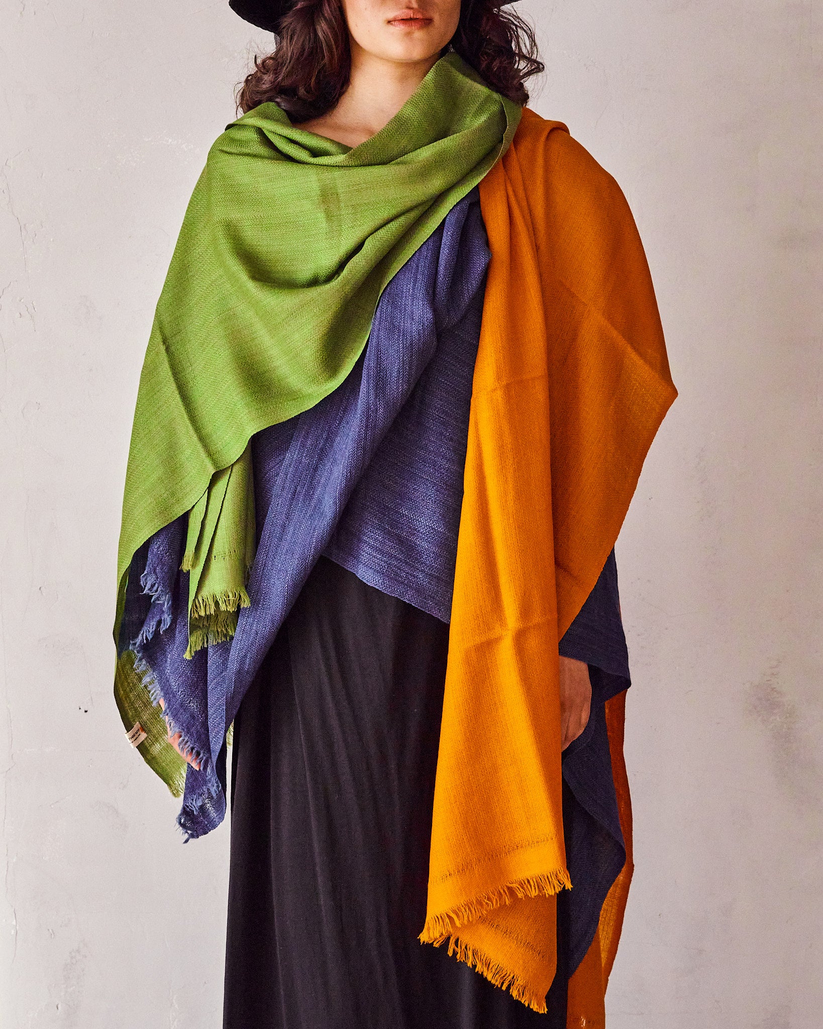 Pema West Bengali Merino Wool Shawl in Orange