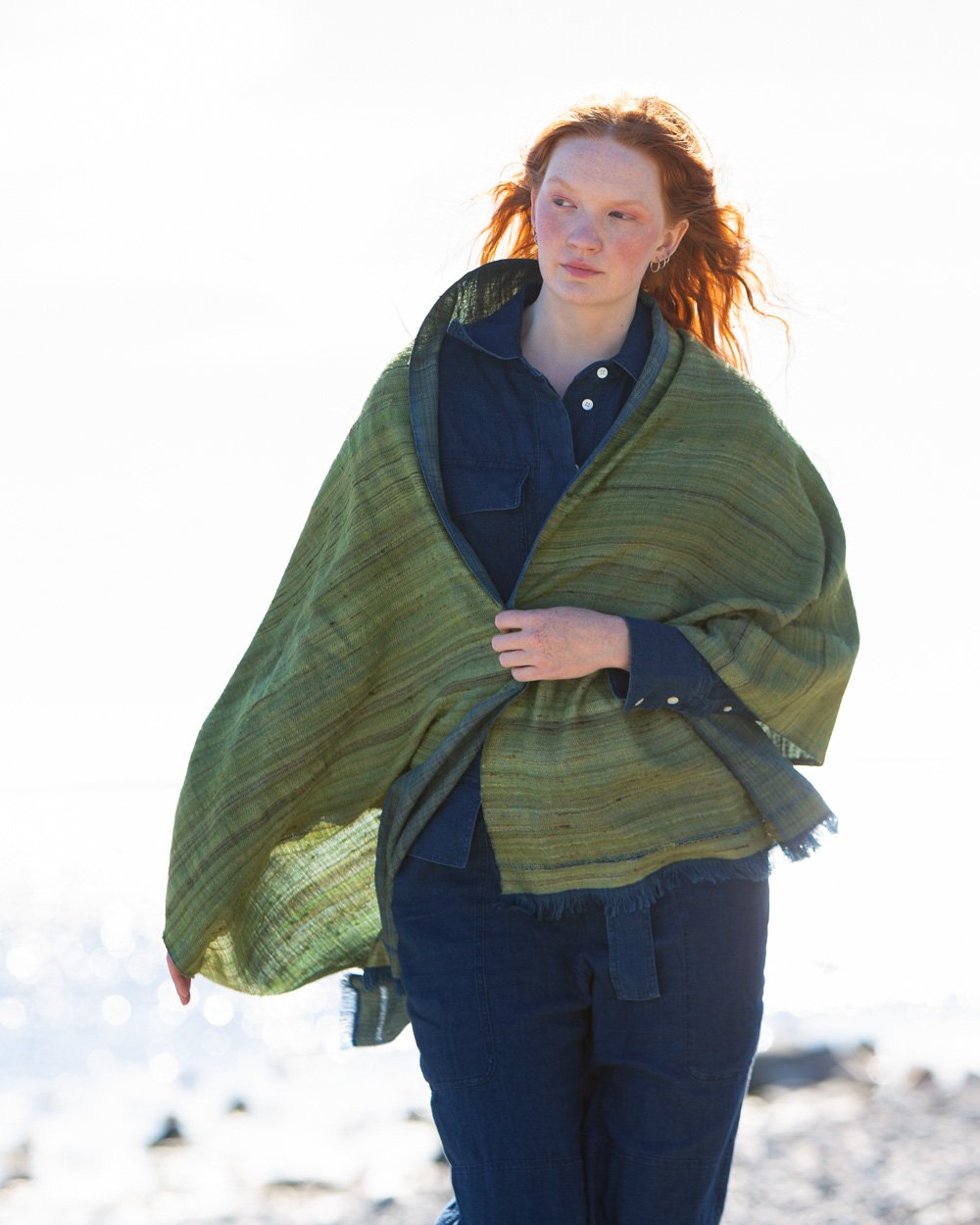 No. 1 Wild Silk and West Bengali Merino Wool Shawl – Pine Green