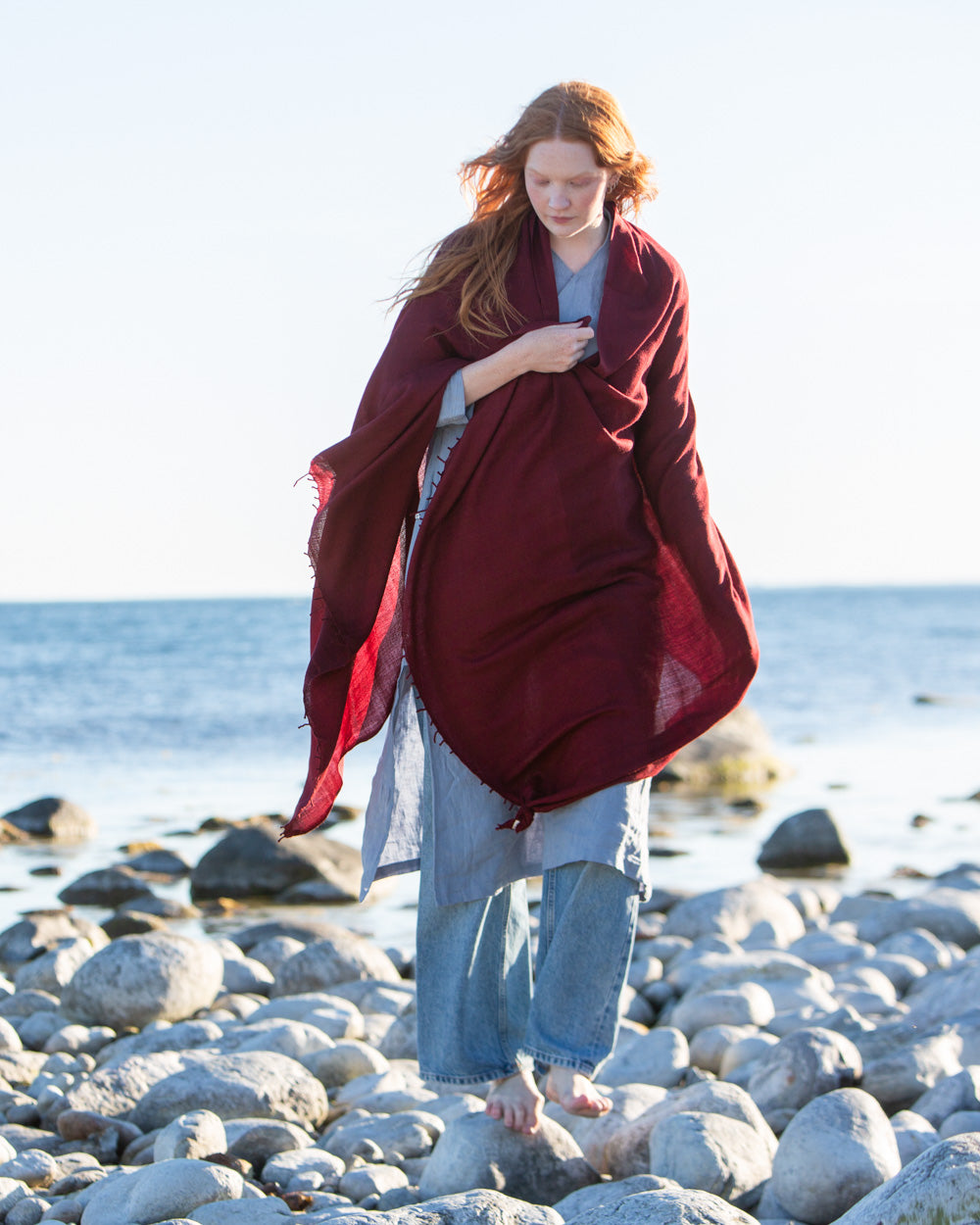 Pema West Bengali Merino Wool Shawl – English Red