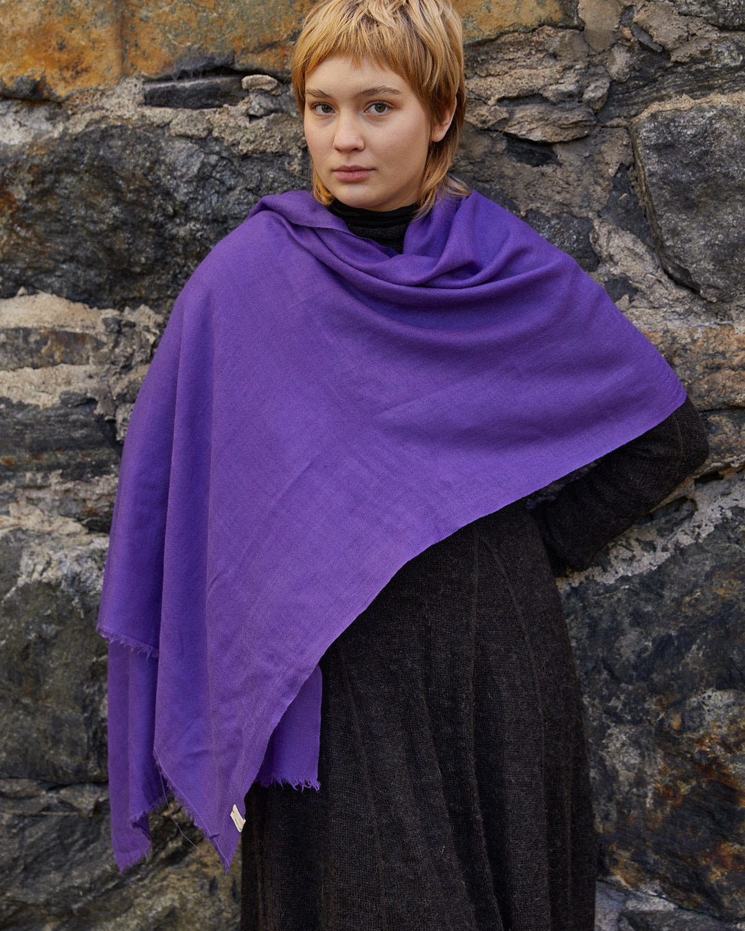 Silk and Himachali Merino Wool Shawl – Deep Purple