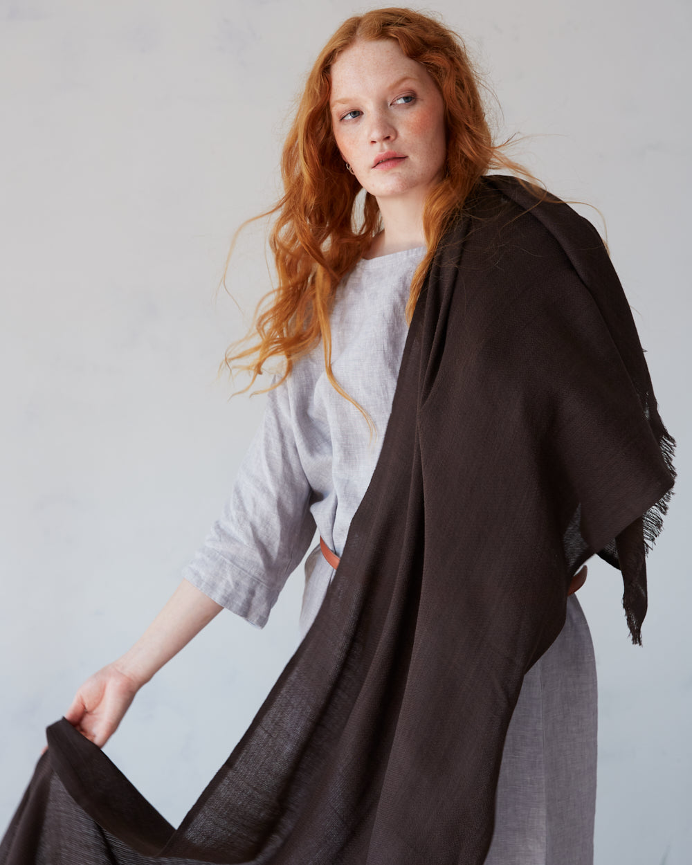 Pema West Bengali Merino Wool Shawl – Obsidian Black