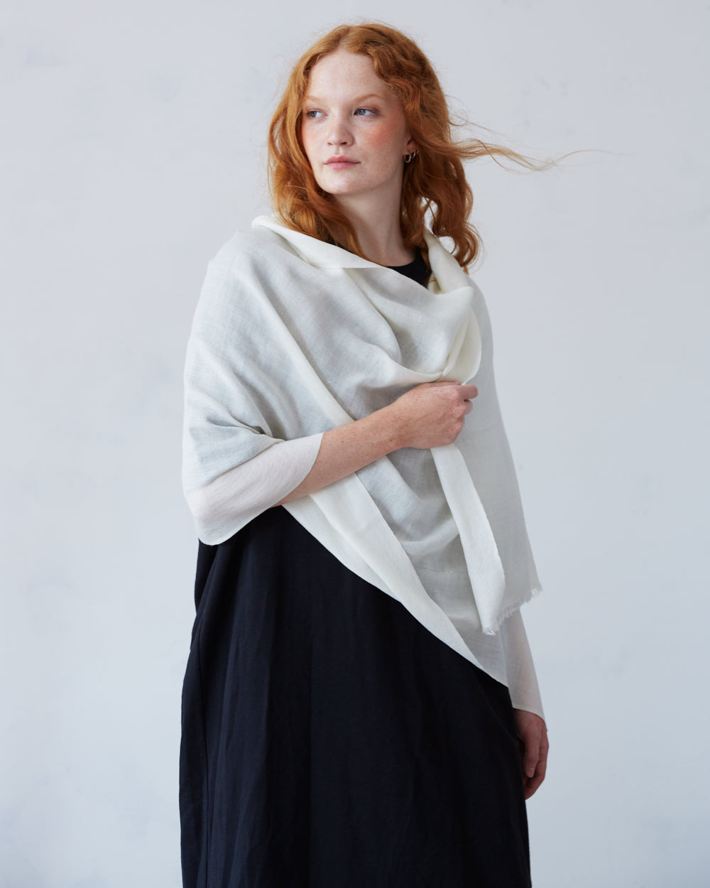 Silk and Himachali Merino Wool Shawl – Snow white